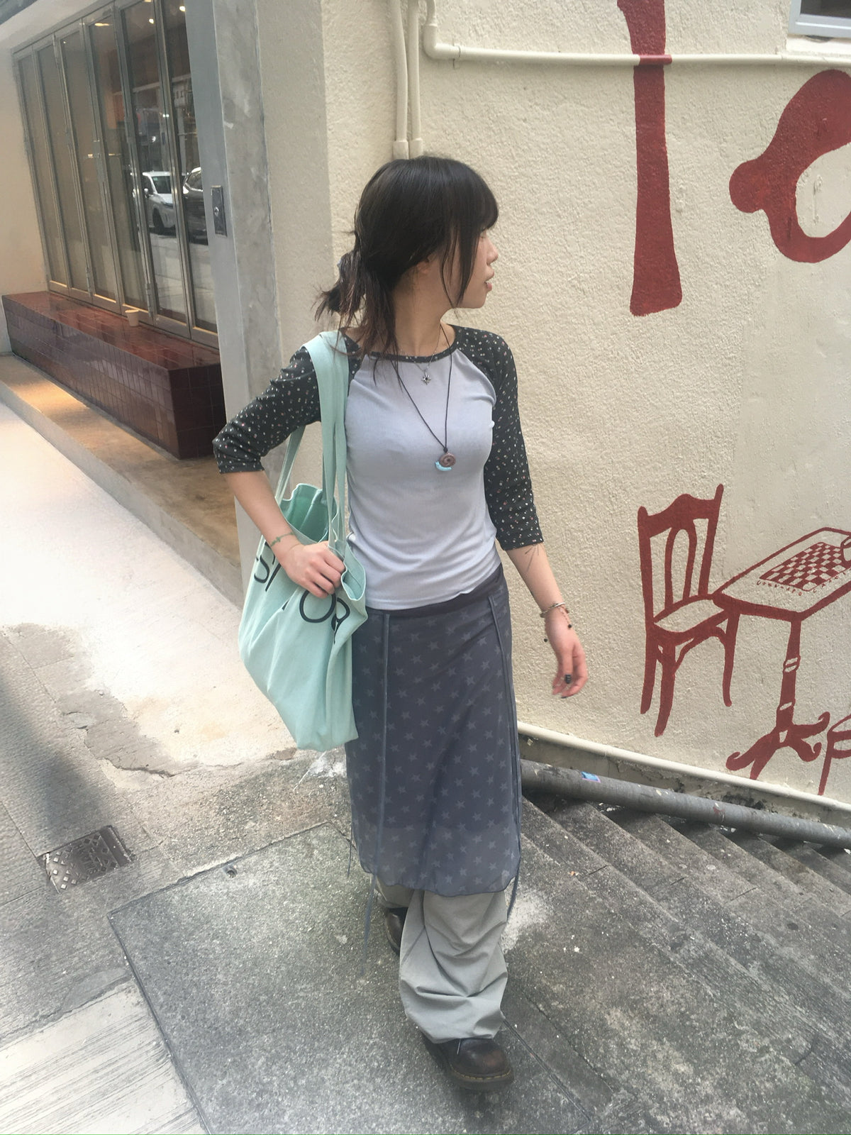 star mesh warp skirt (dusty blue)