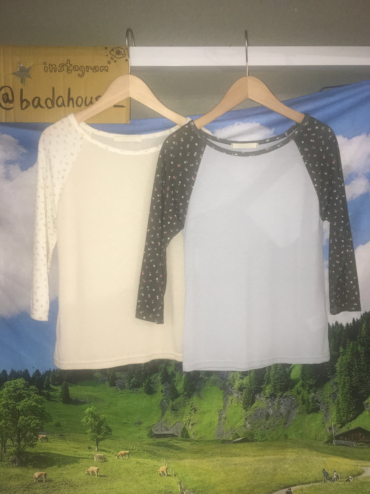 flower raglan 7 sleeve tee (sora)