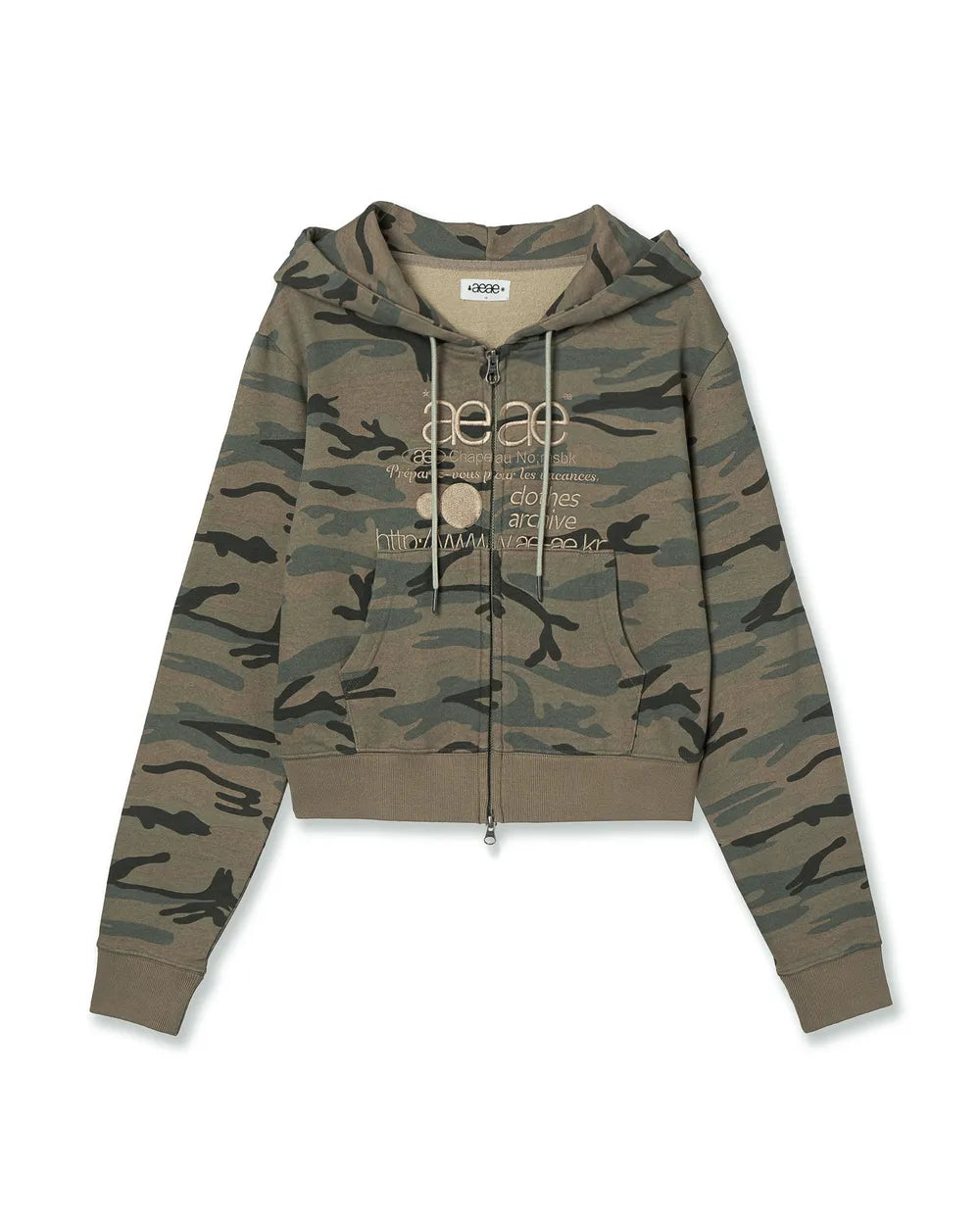 AEAE WEB LOGO CROP HOOD ZIP UP (CAMO BEIGE)