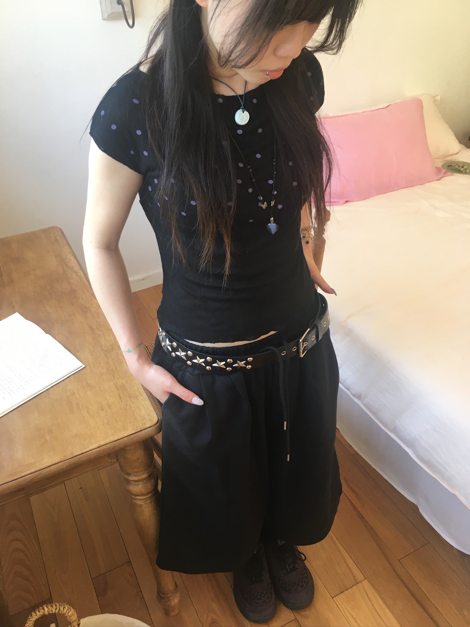 ribbed dot top (black)