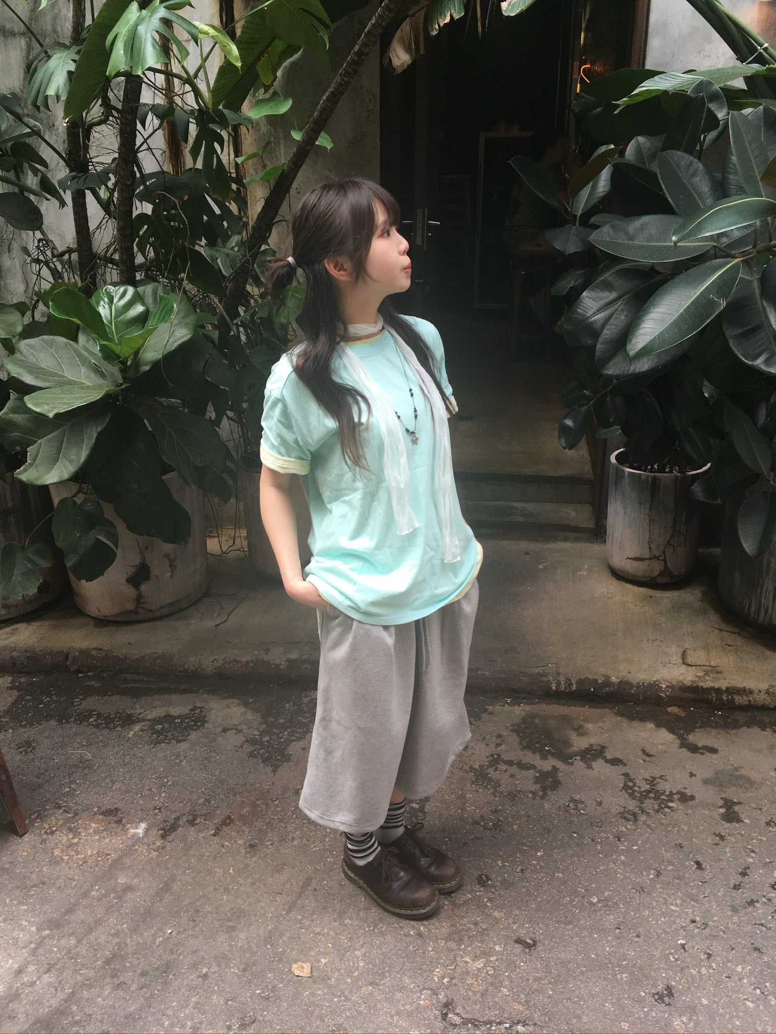 (★1+1) layered crop tee (mint+lemon)
