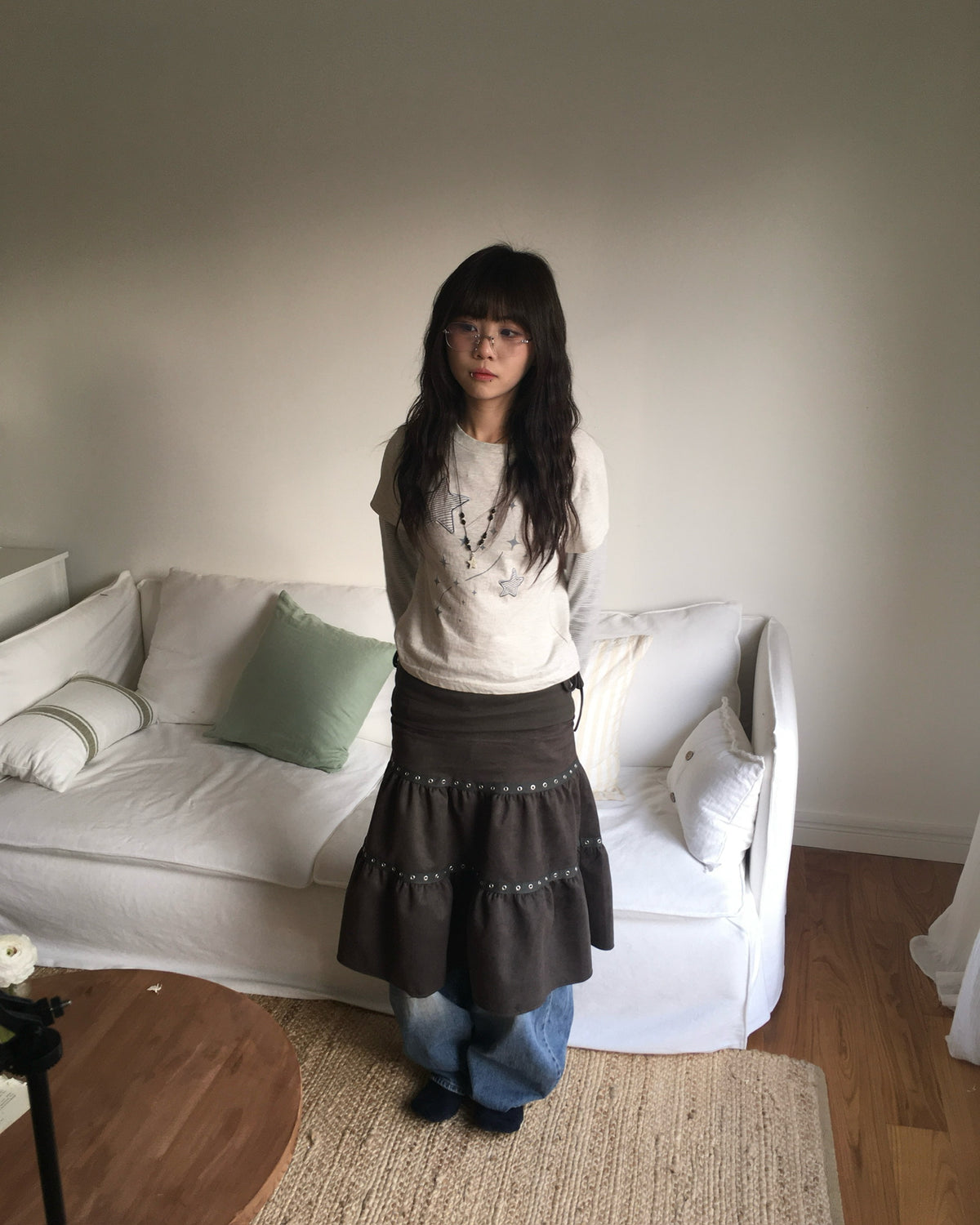 (★best) star stripe layered tee (oatmeal)