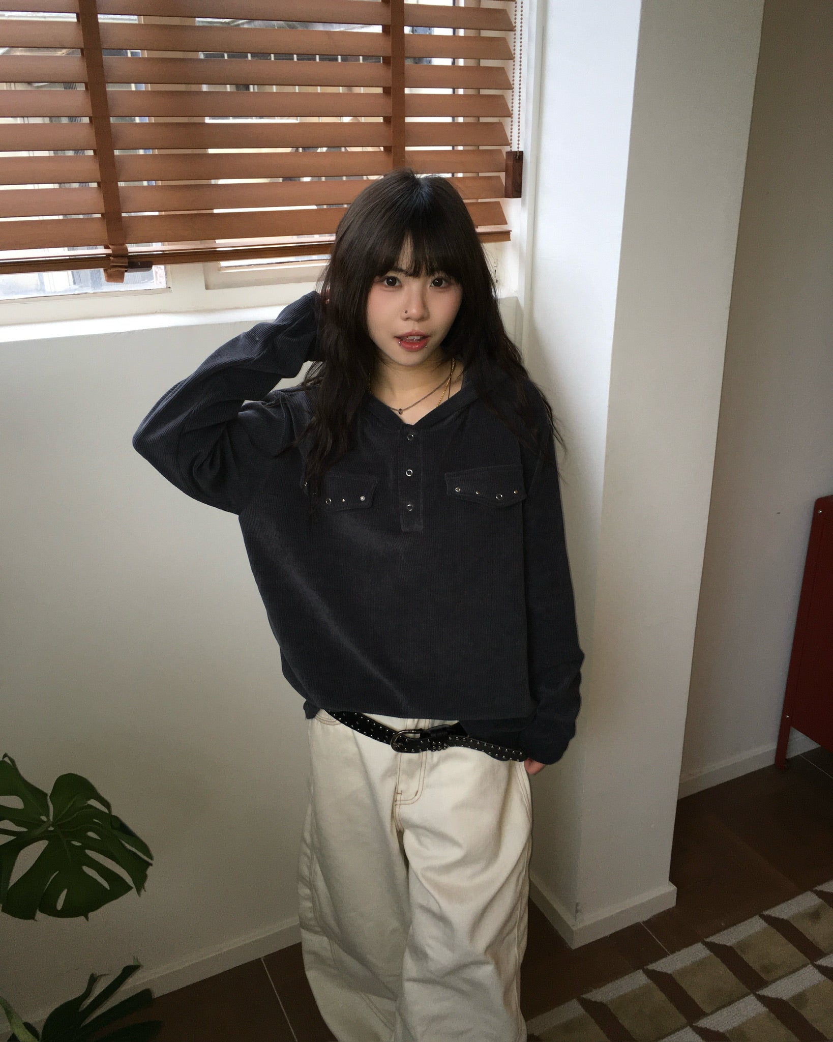 striped hooded scarf (brown)