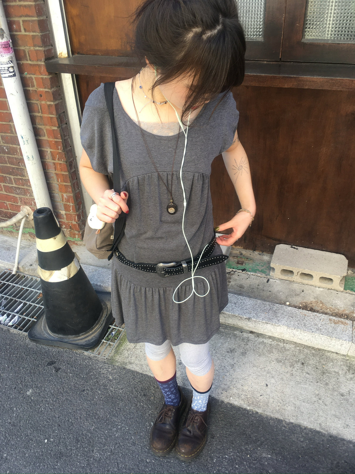 jersey shirring dress (charcoal)