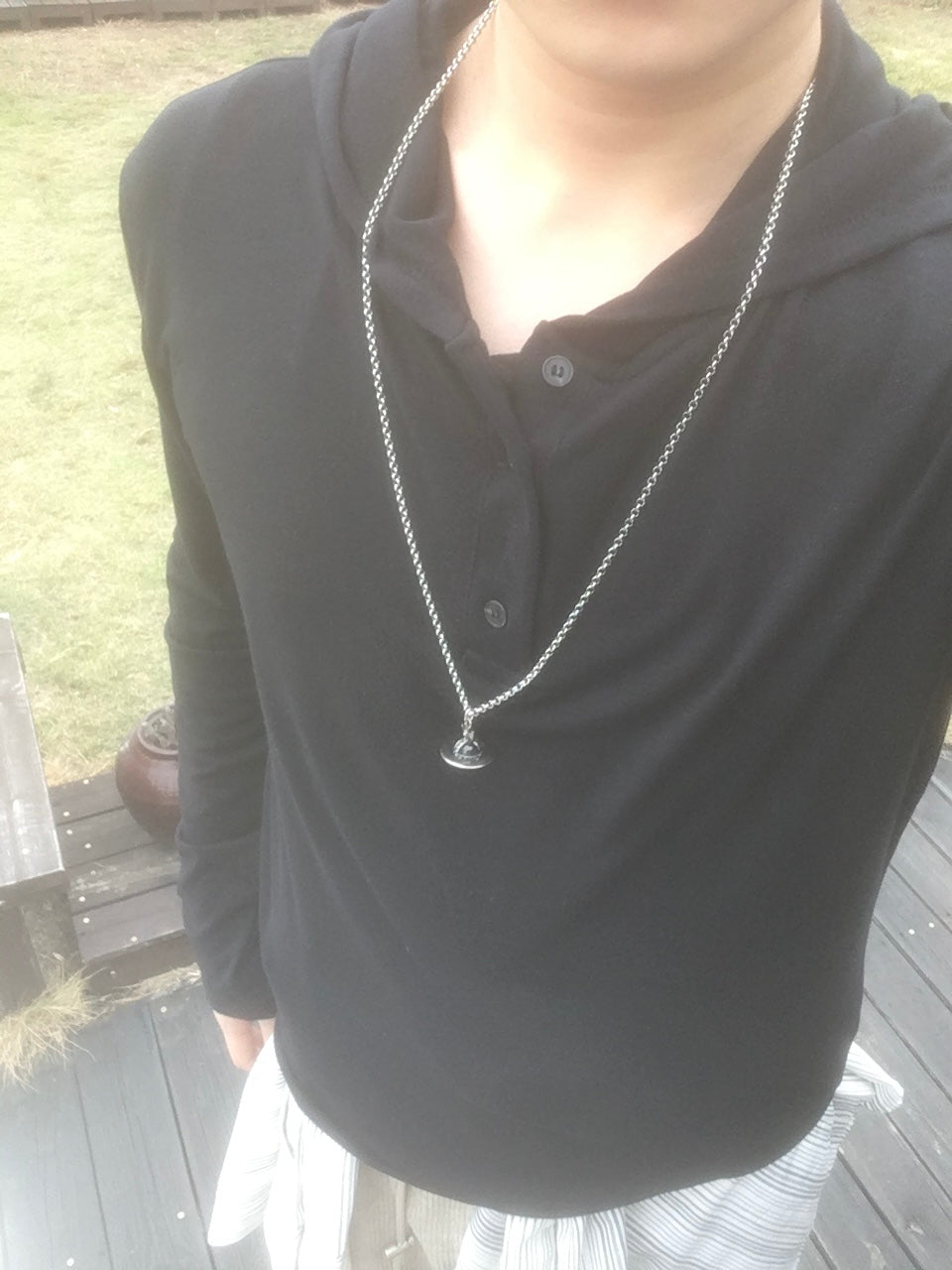 henley neck hooded shirt (black)