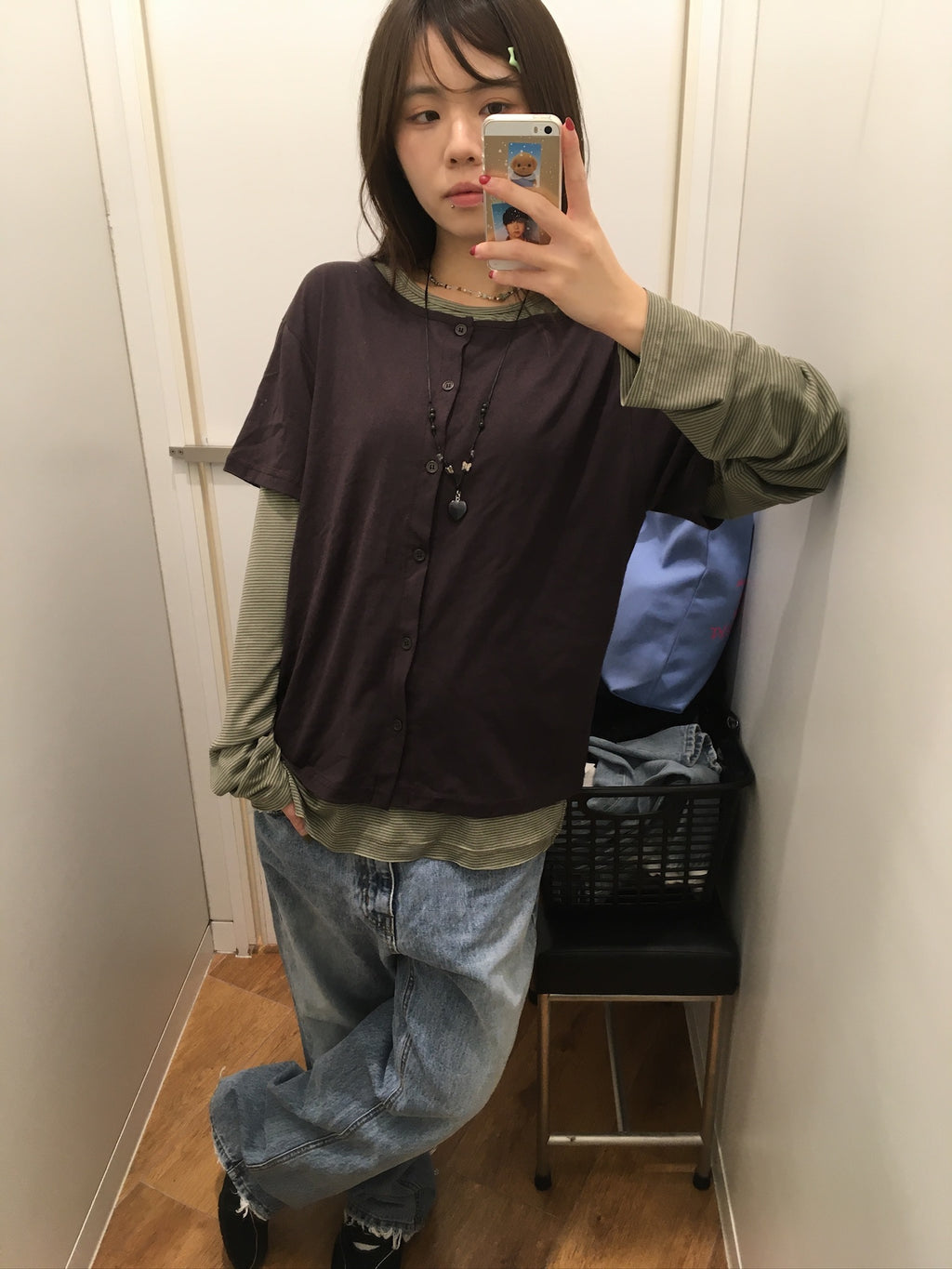 mock layer button tee (brown)