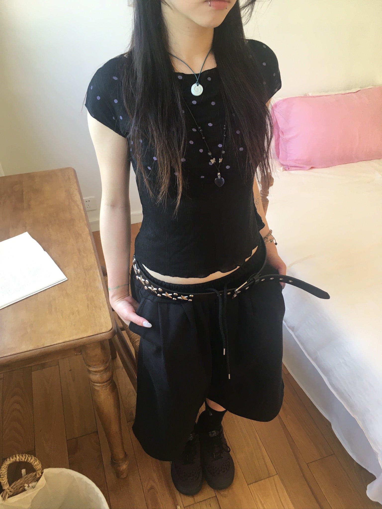 ribbed dot top (black)