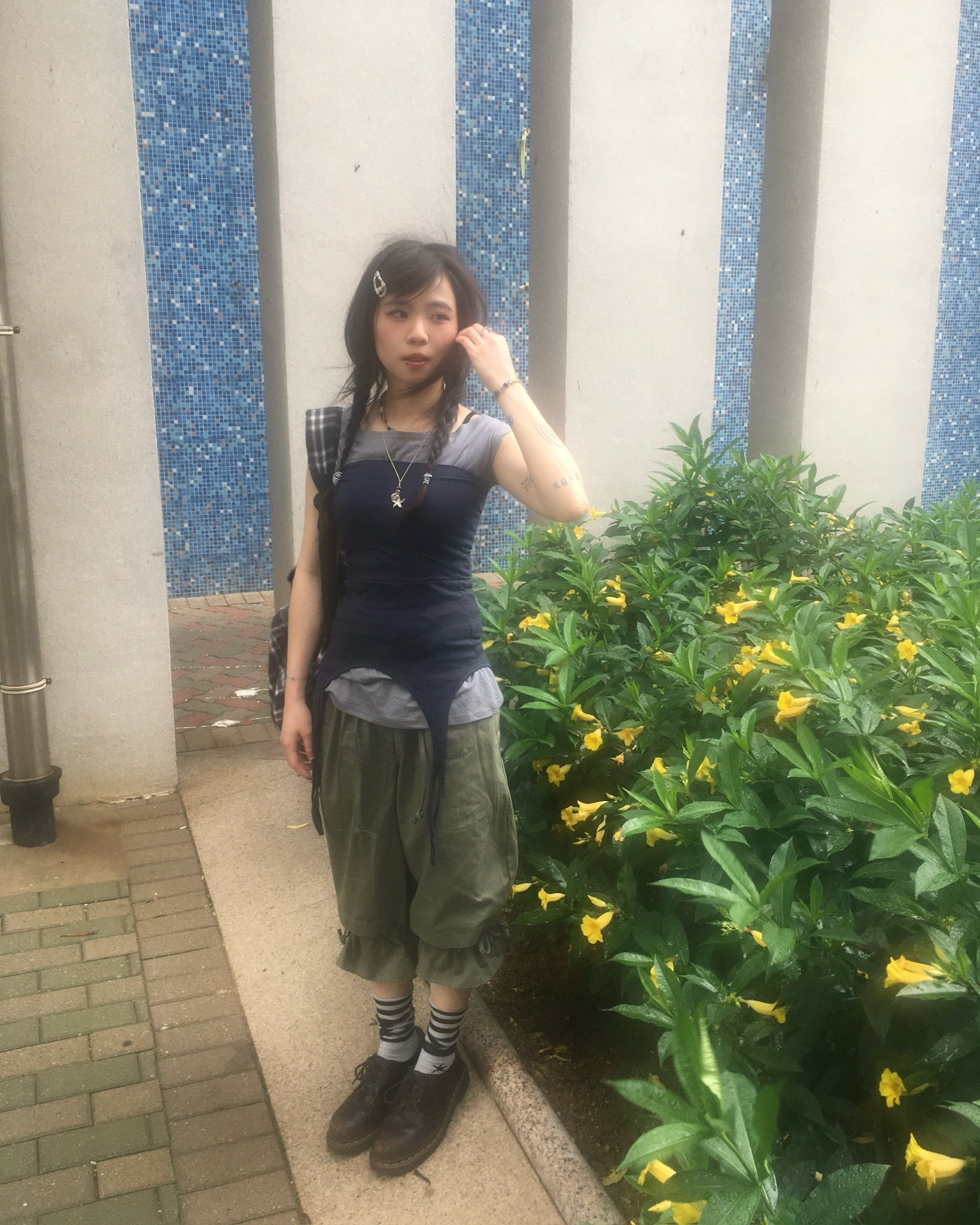 two-piece layered tee (navy/grey)