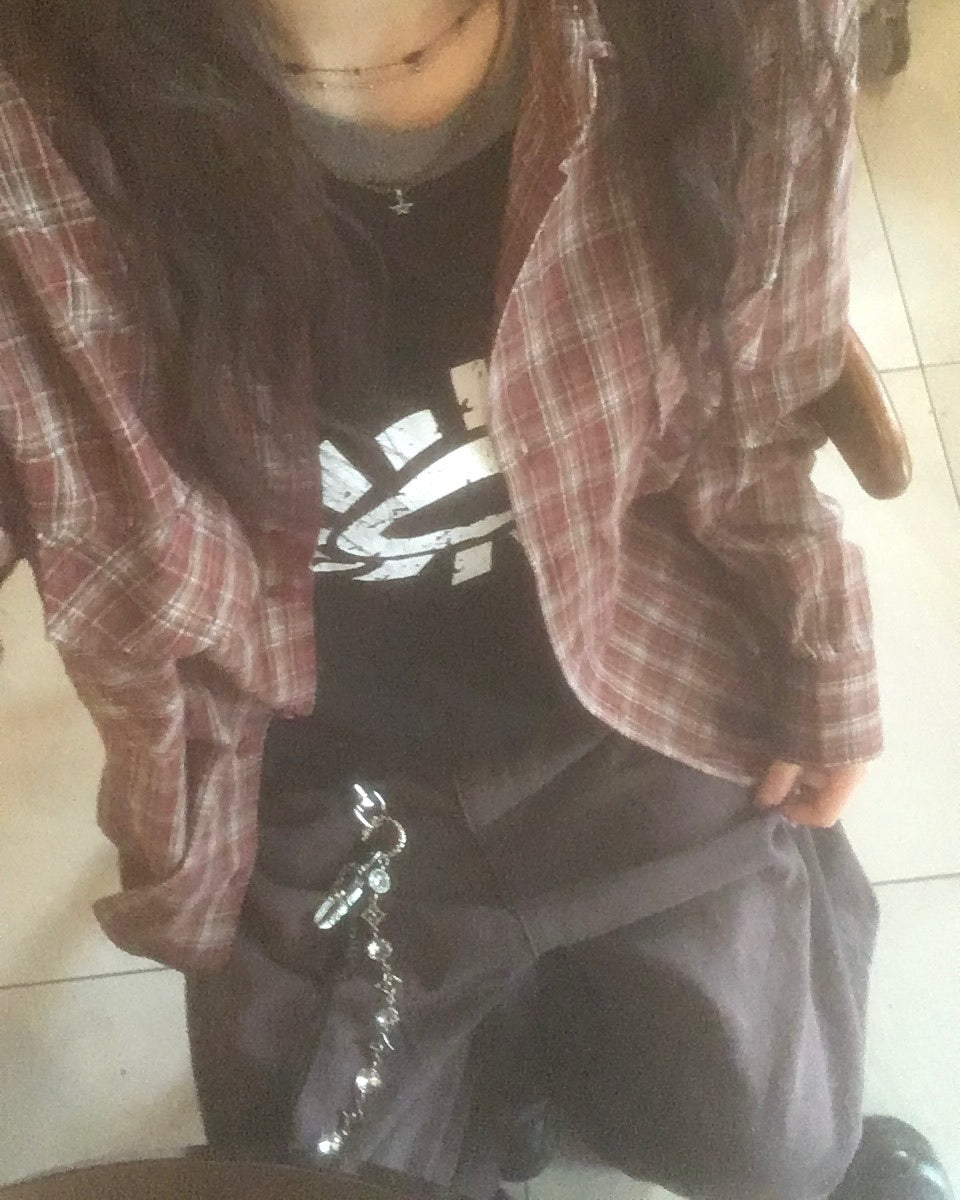 double pocket checked shirt (red)