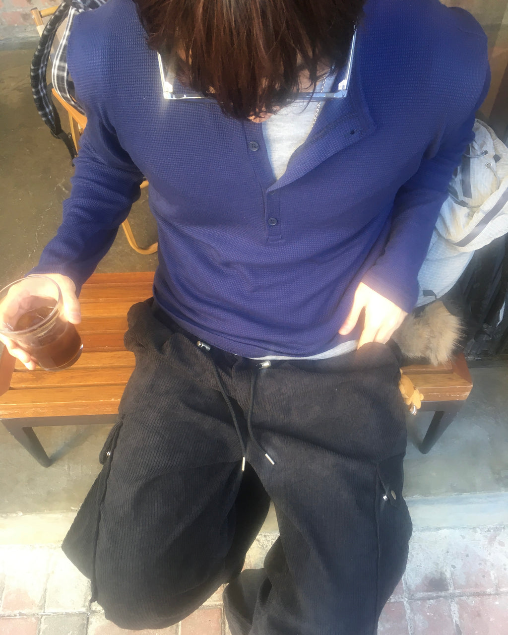 waffle henly neck shirt (navy)