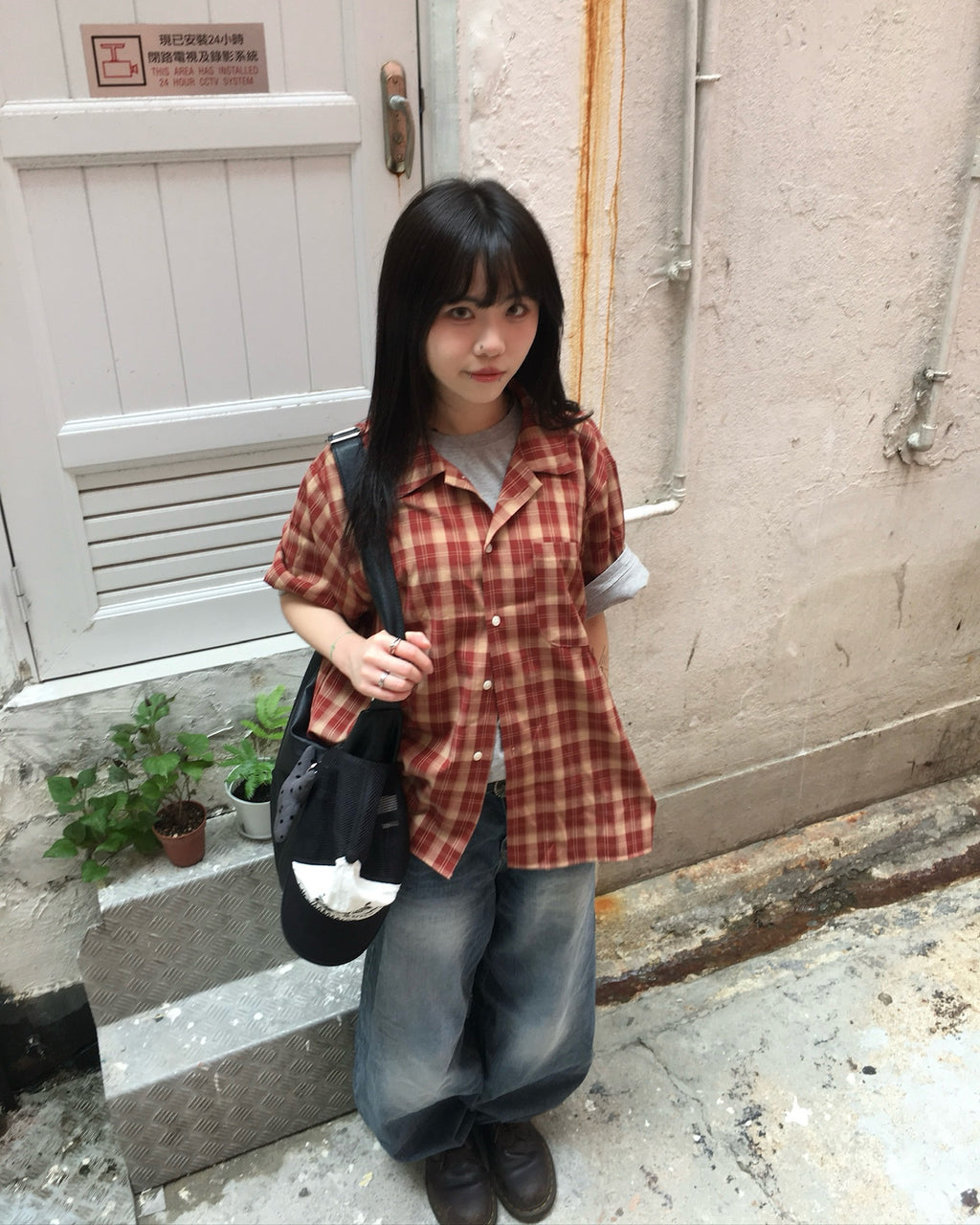 london crop checked shirt (red)