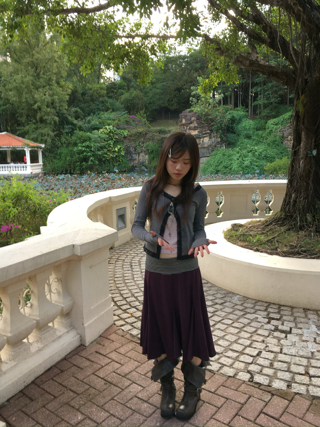 lace trim button cardigan (charcoal)