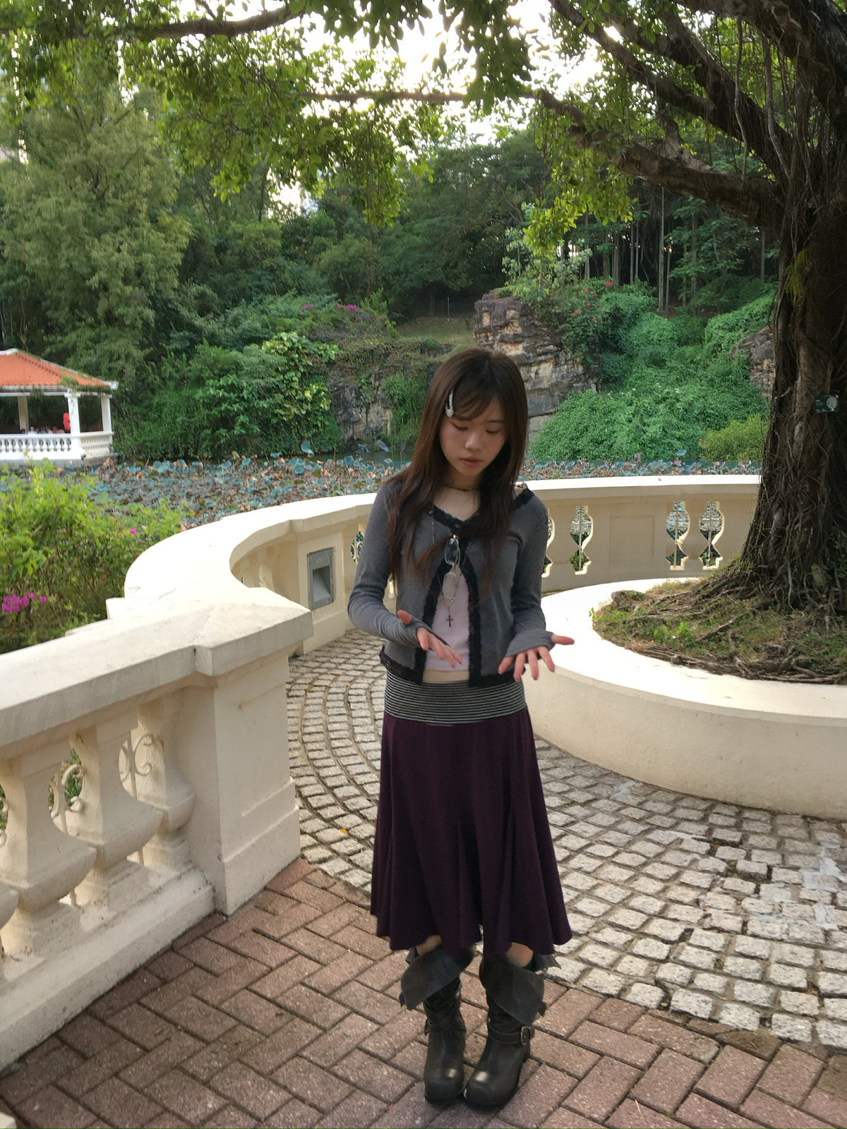 lace trim button cardigan (charcoal)
