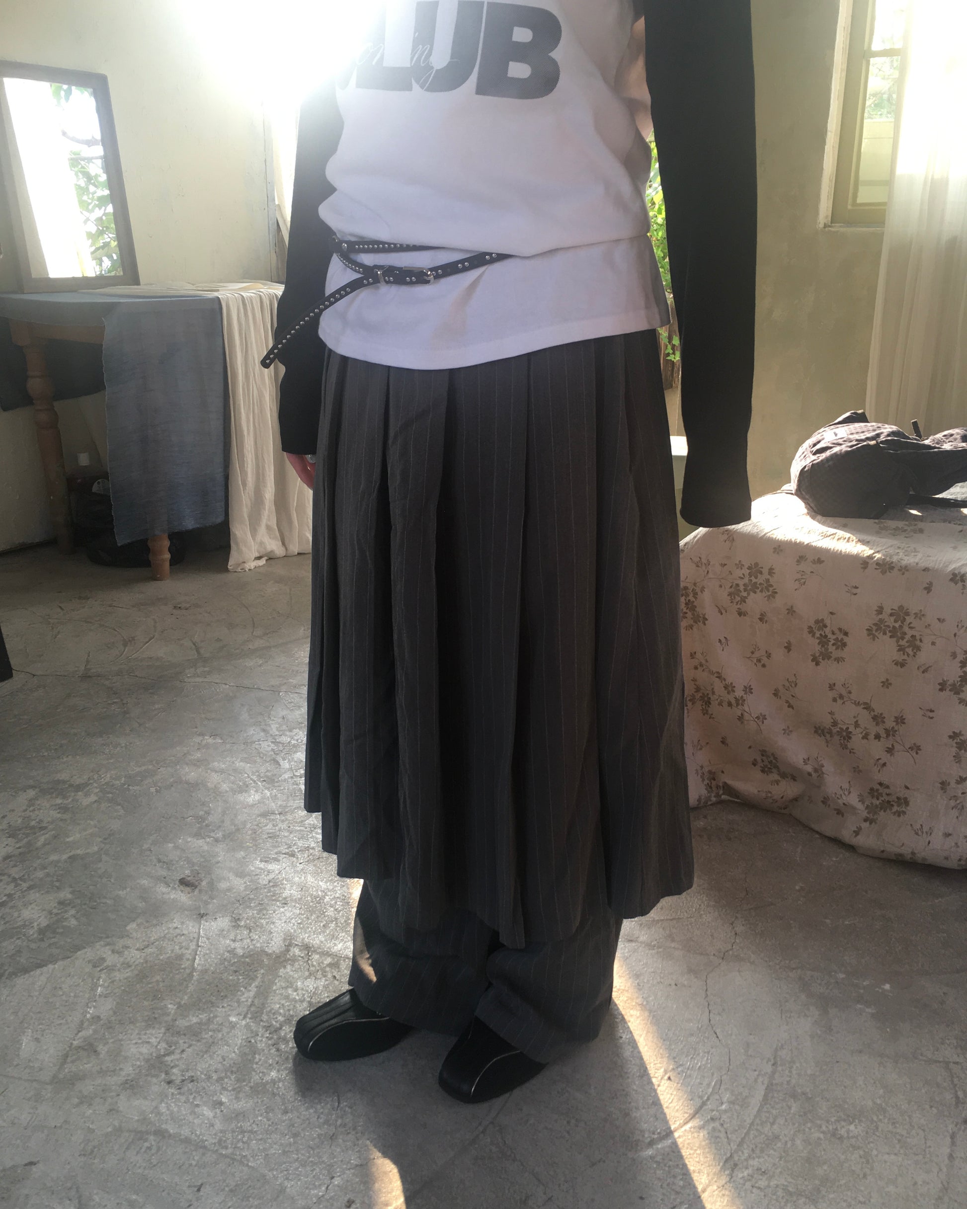 skirt stripe layered pants (grey)