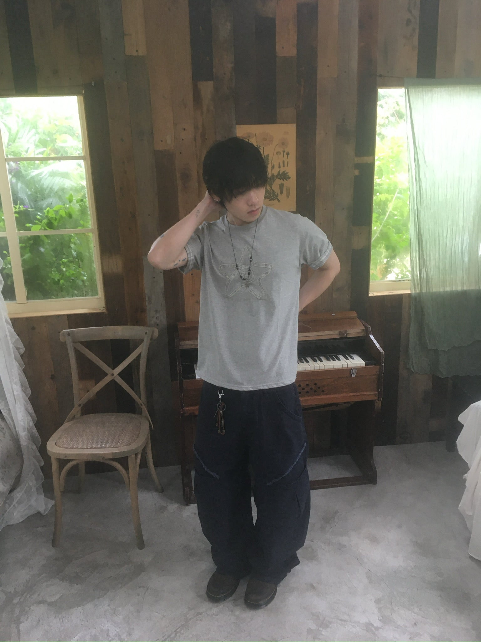 hem button cargo pants (navy)