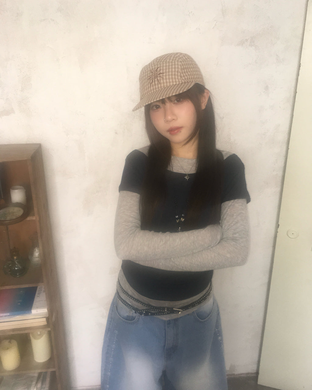 sun checked cap (brown)