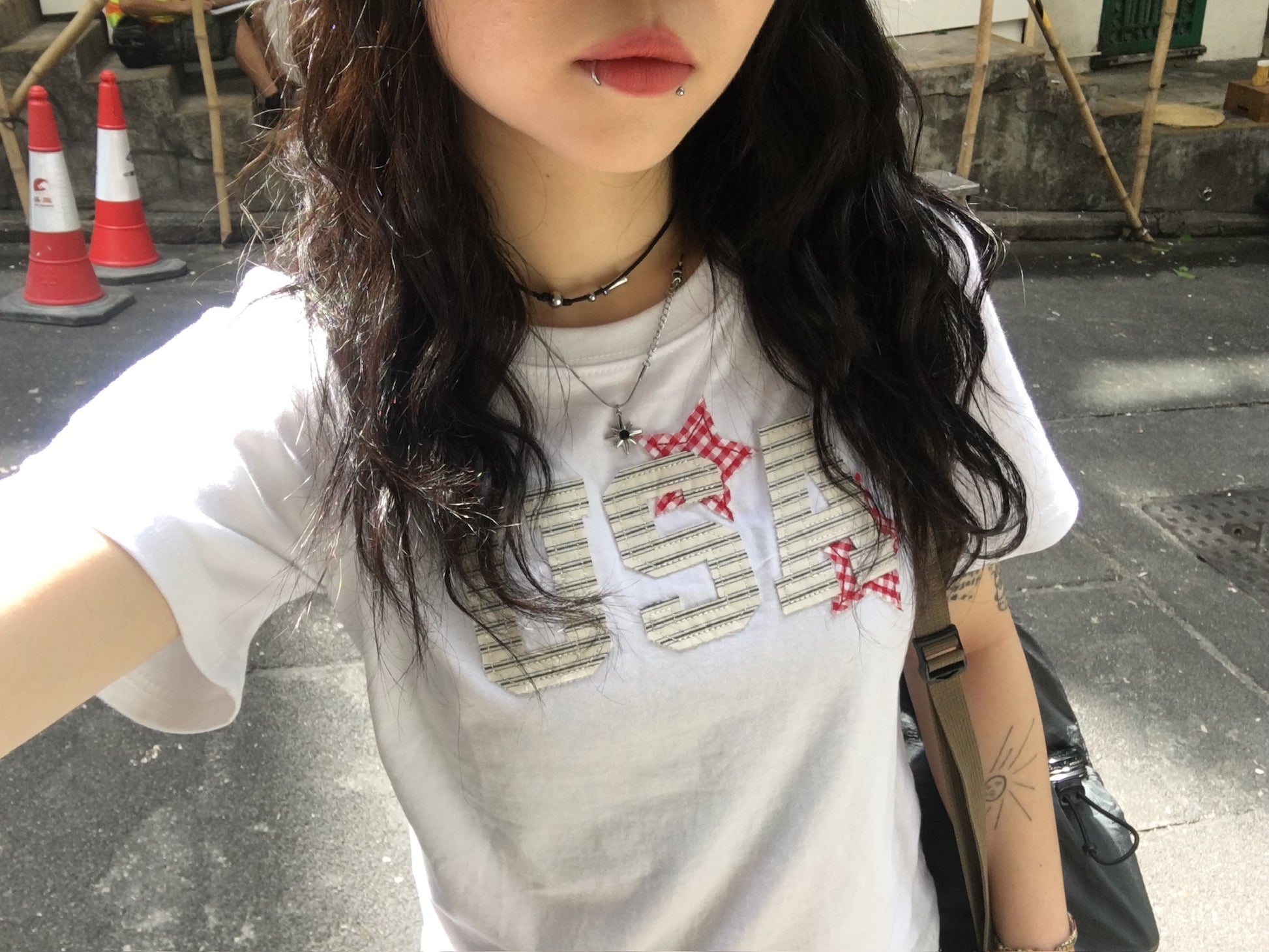 USA star crop tee (white)