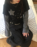 (★best) star stripe layered tee (black)