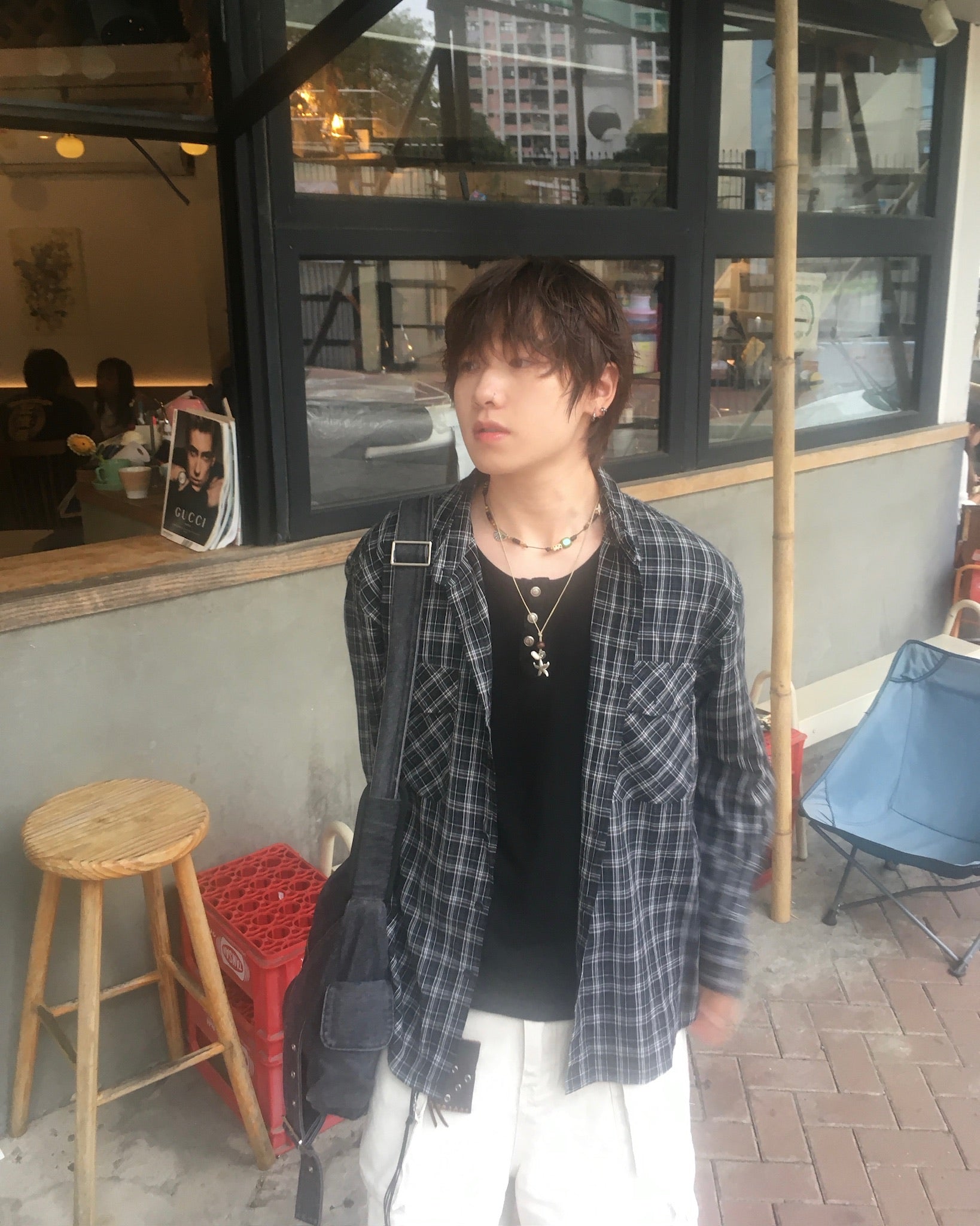 double pocket checked shirt (black)