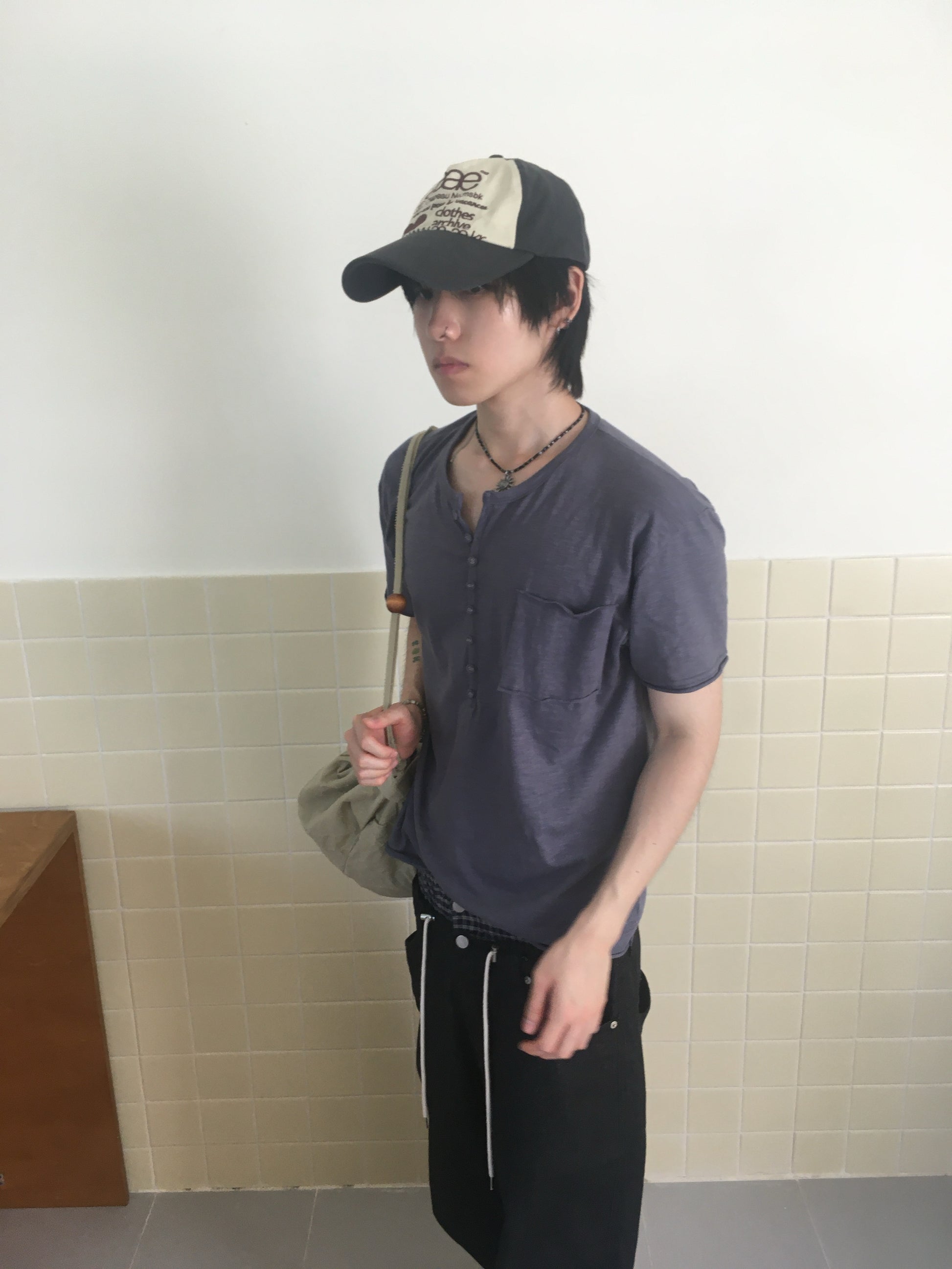 henley button tee (vintage blue)