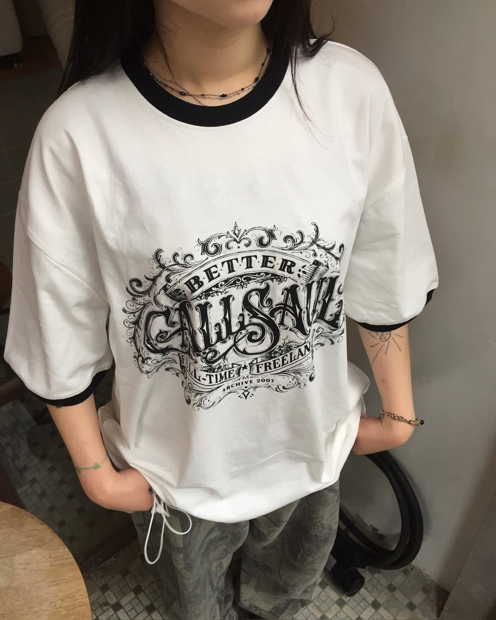 callsaul vintage ringer tee (white)