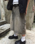 washed bermuda cargo jeans (charcoal)