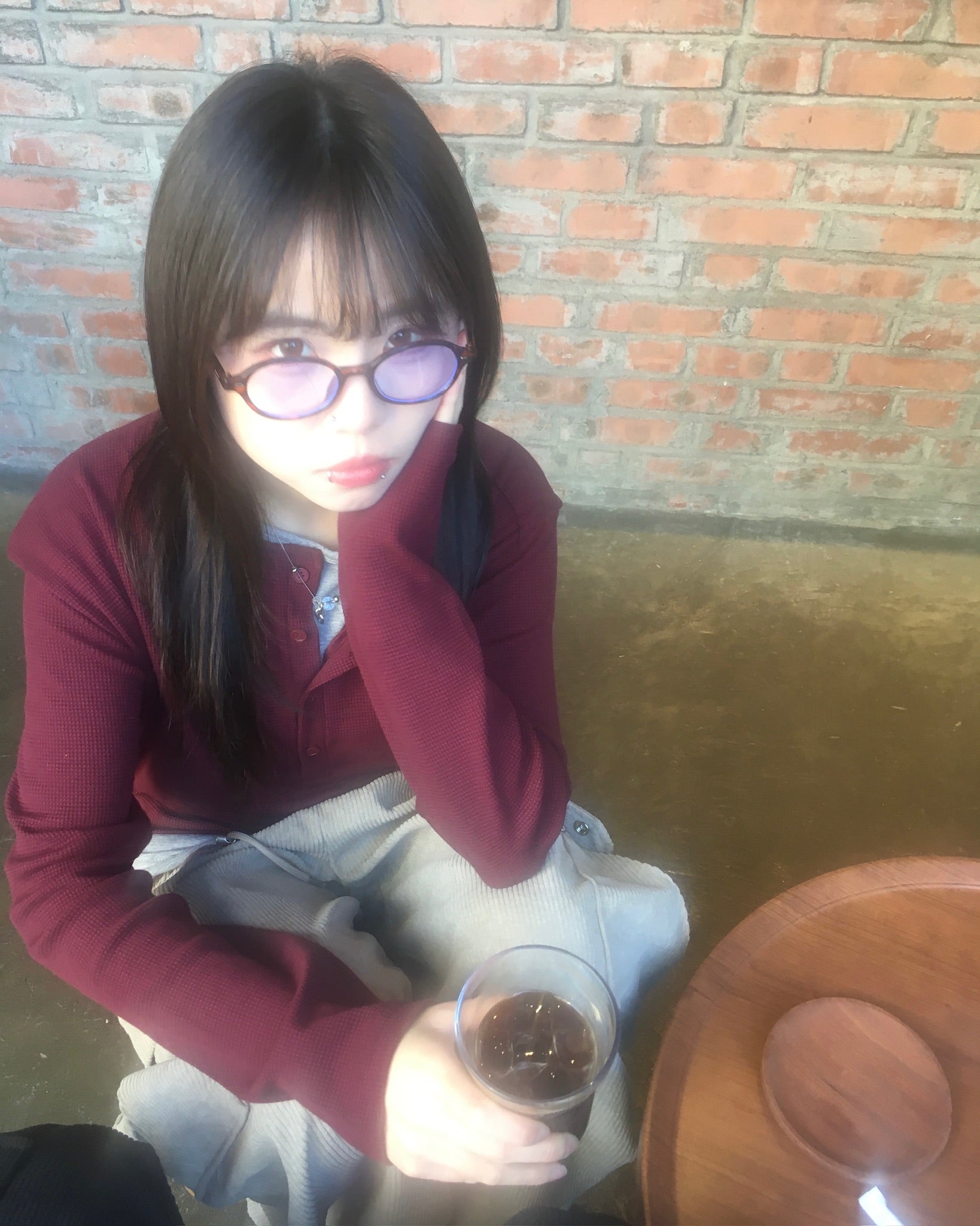 waffle henly neck shirt (wine)