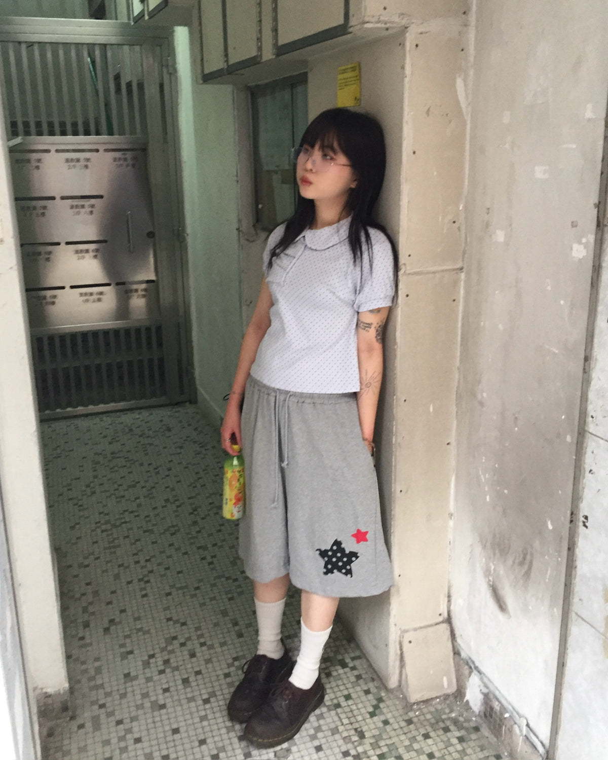 kisses cotton shorts (grey)