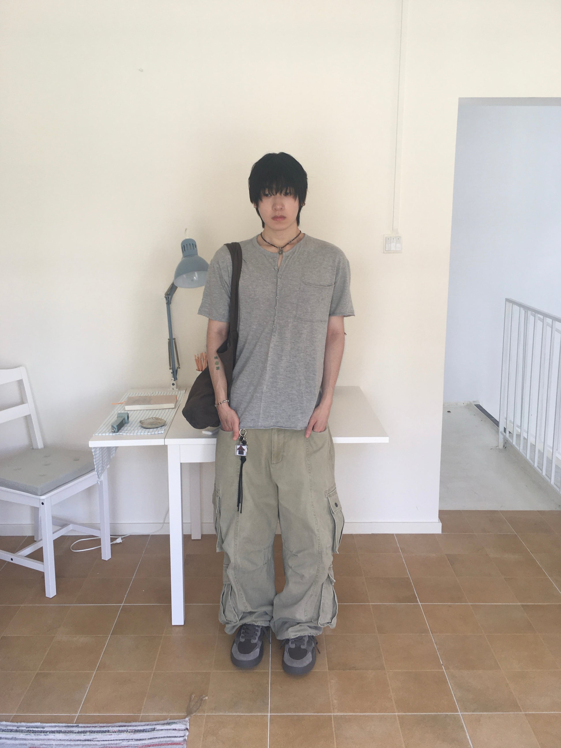 henley button tee (grey)