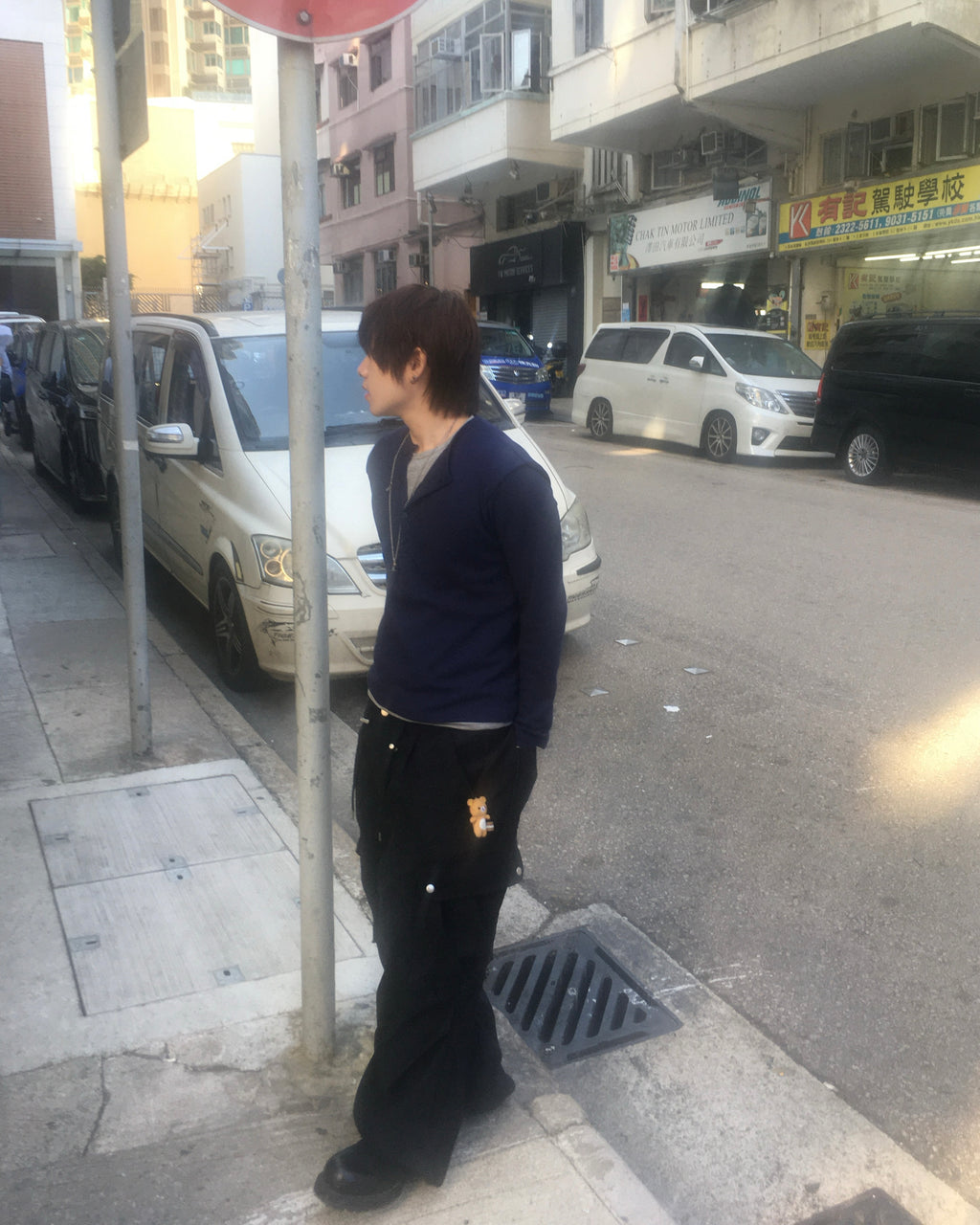 waffle henly neck shirt (navy)