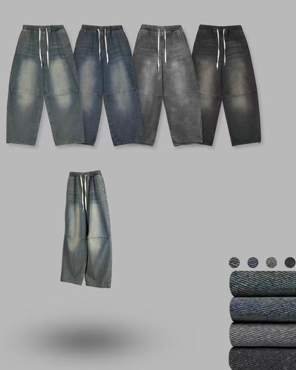 washed string wide jeans (black)