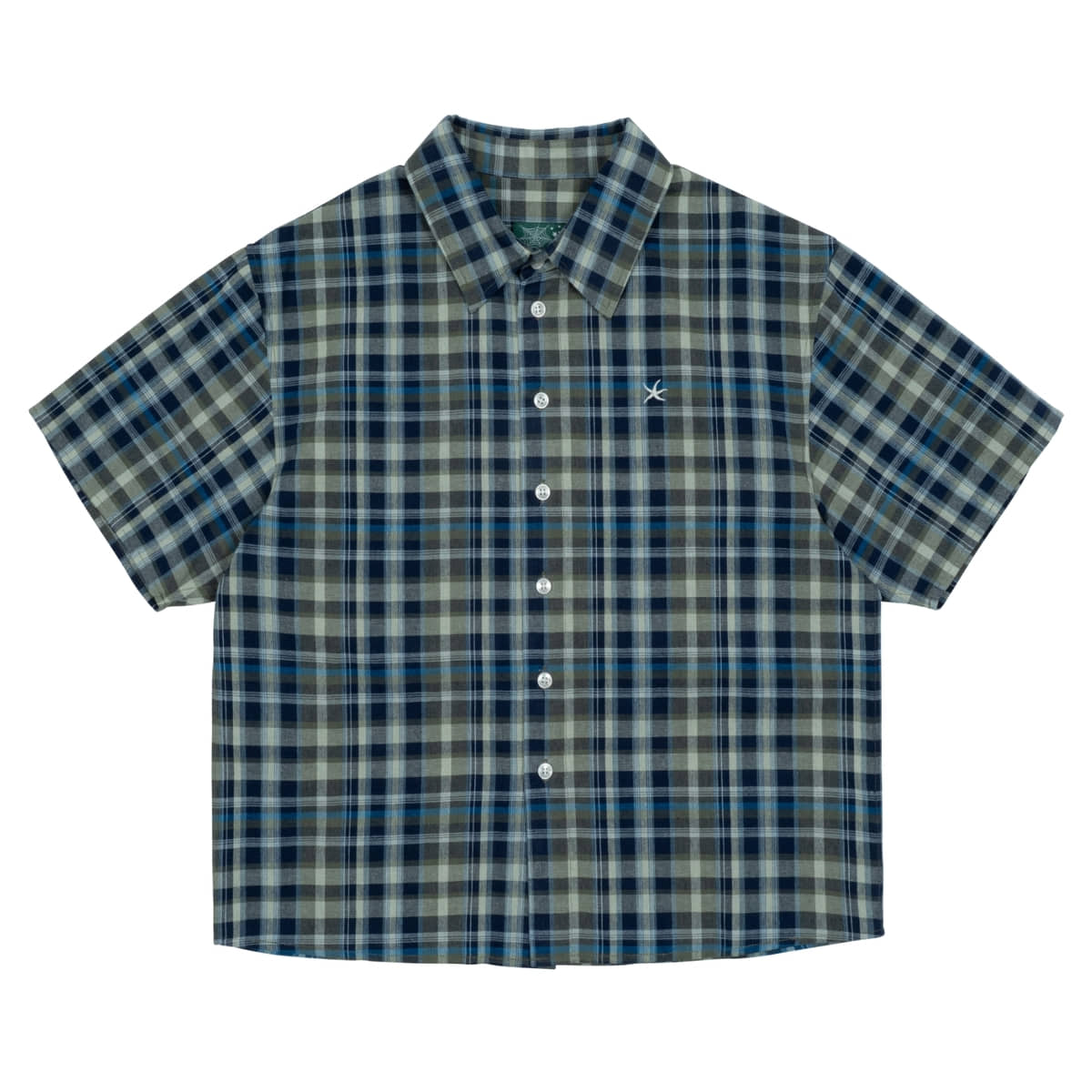 TCM MINI LOGO CHECK HALF SHIRTS (BLUE)