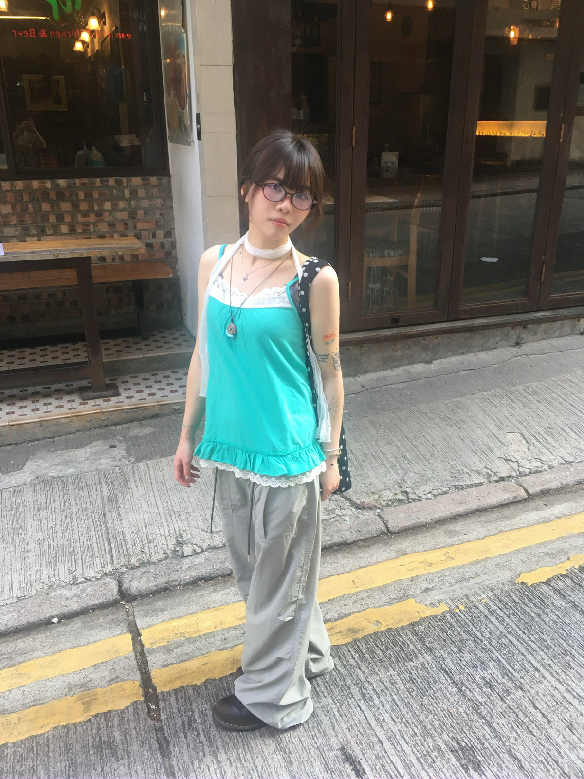 lace trim layer ruffle top (mint)