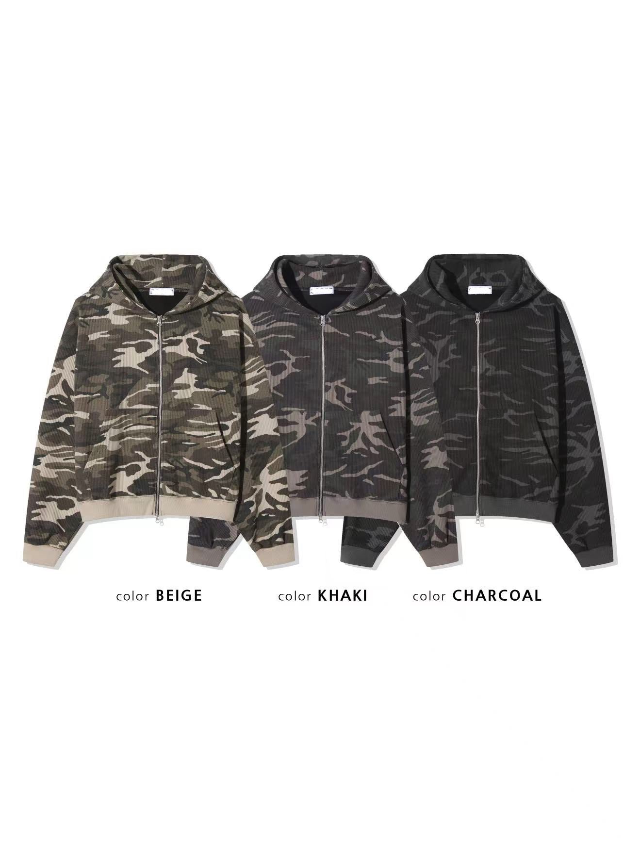 camo waffle zip-up hoodie (charcoal)