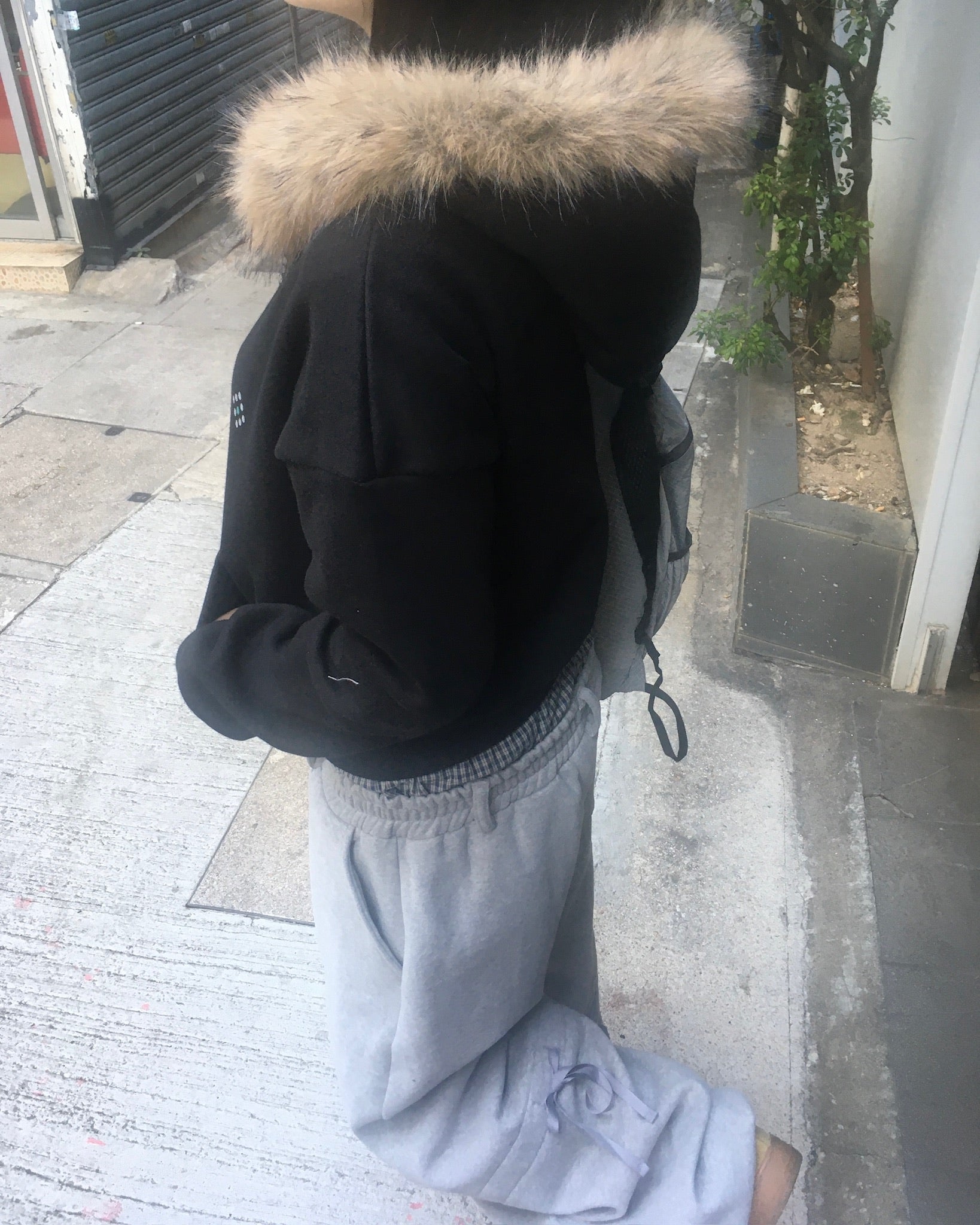 cross crop fur jacket (black)