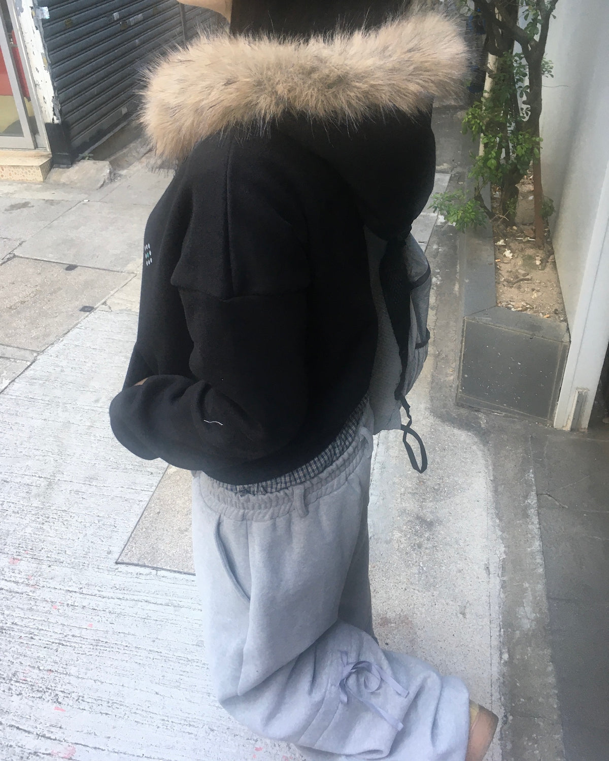 cross crop fur jacket (black)