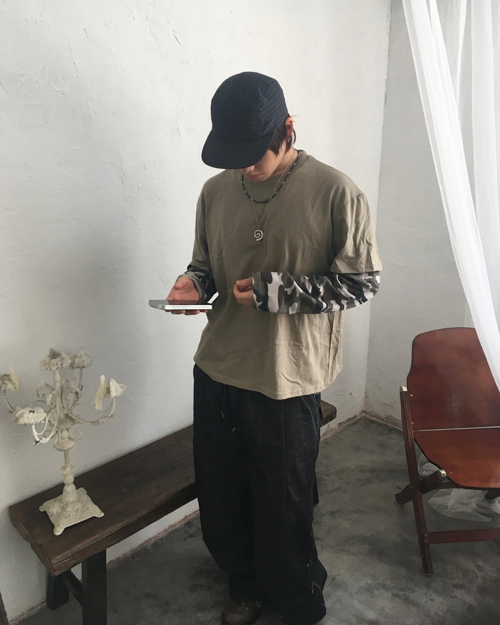 sun checked cap (black)