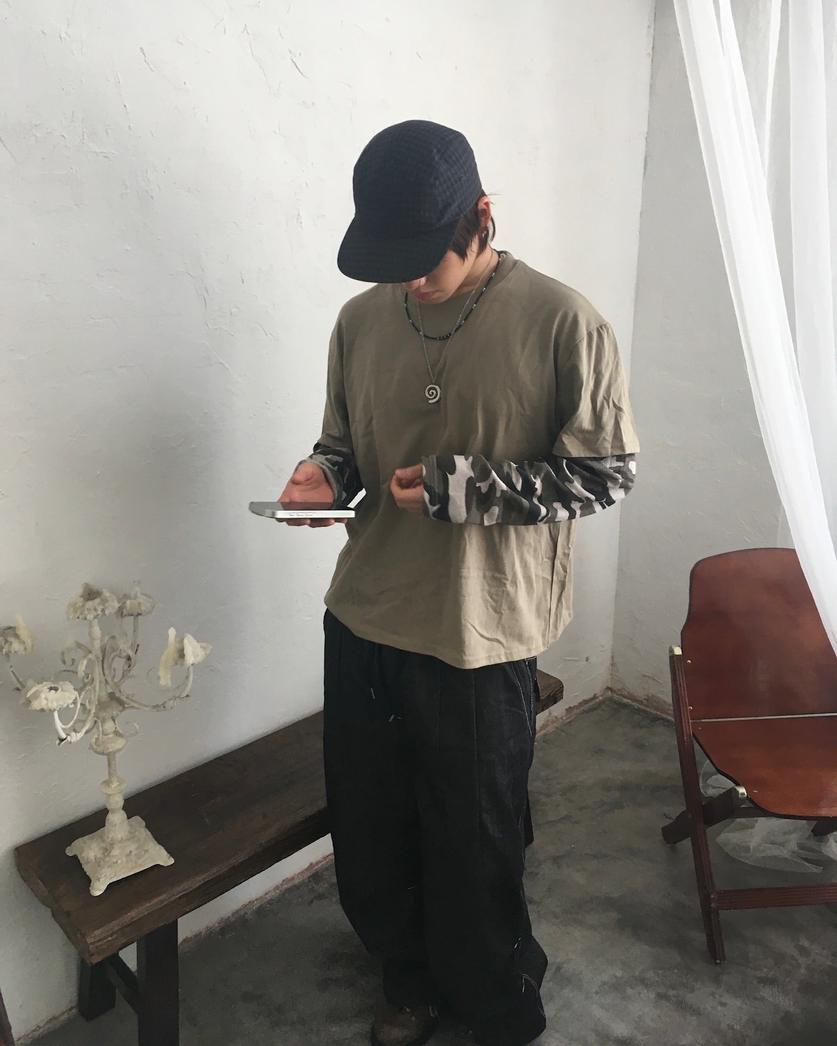 sun checked cap (black)