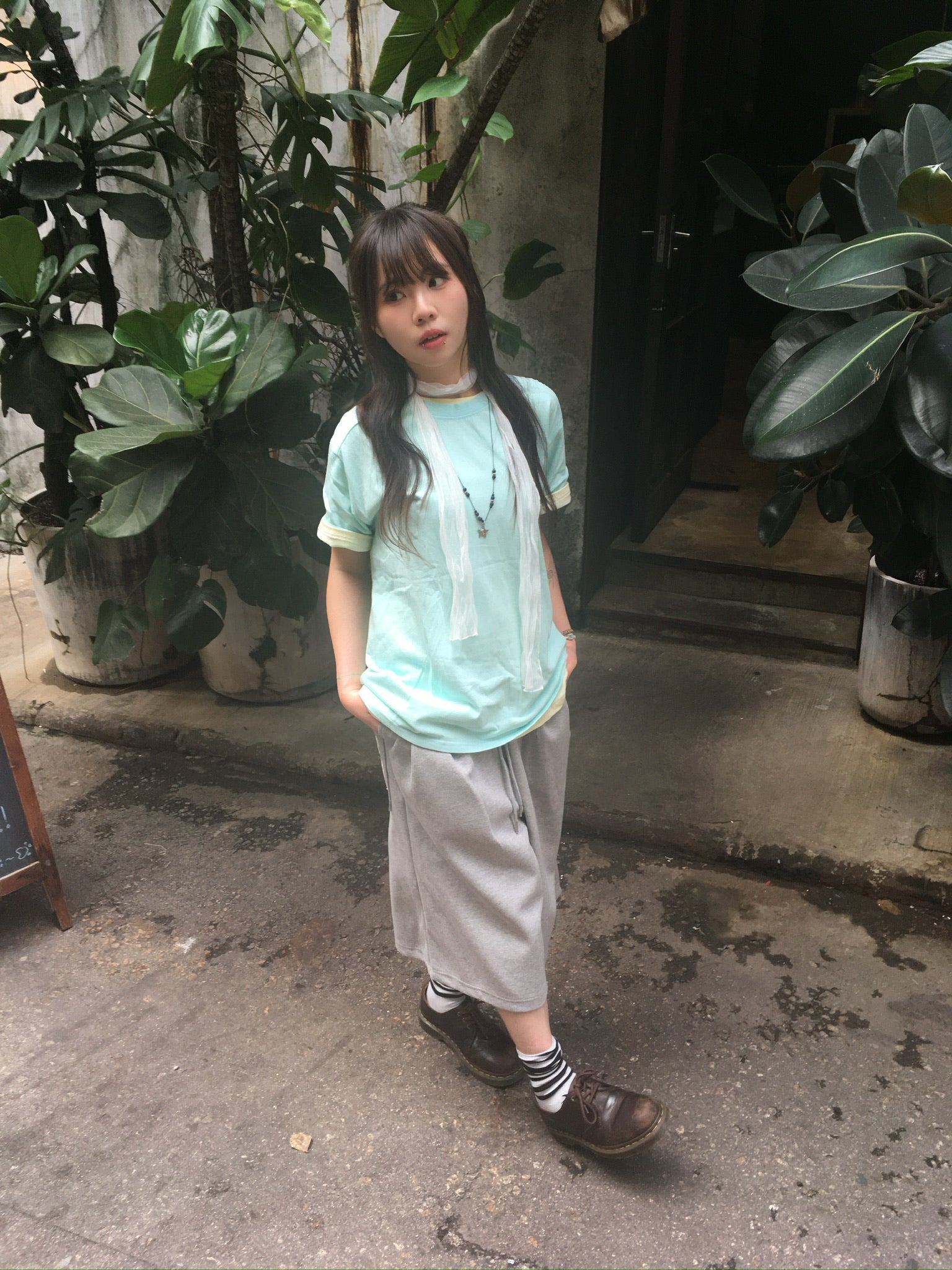 (★1+1) layered crop tee (mint+lemon)