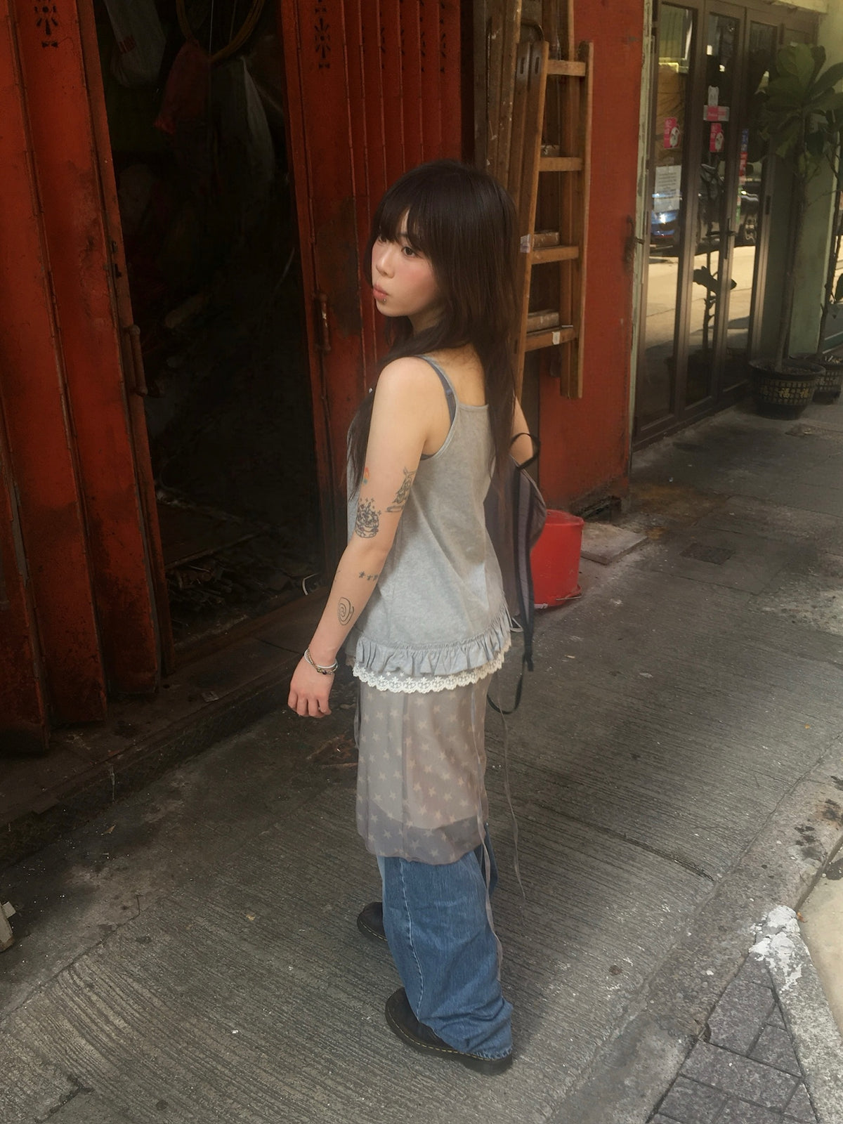 star mesh warp skirt (mauve)