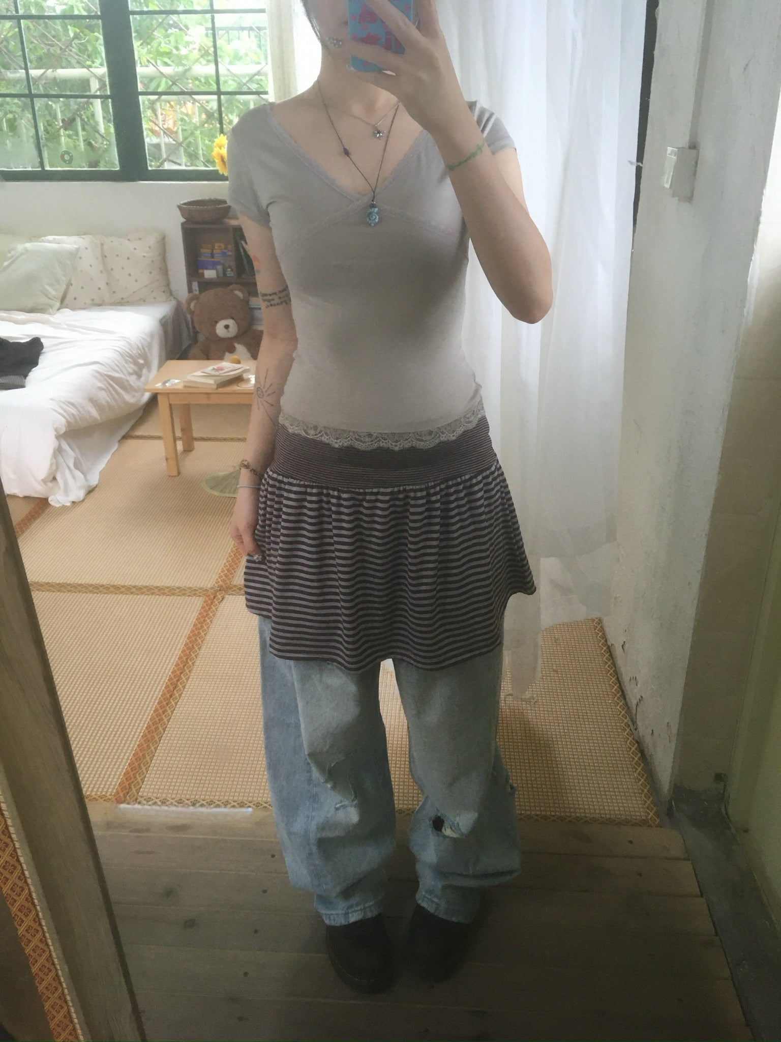striped cotton skirt (brown)
