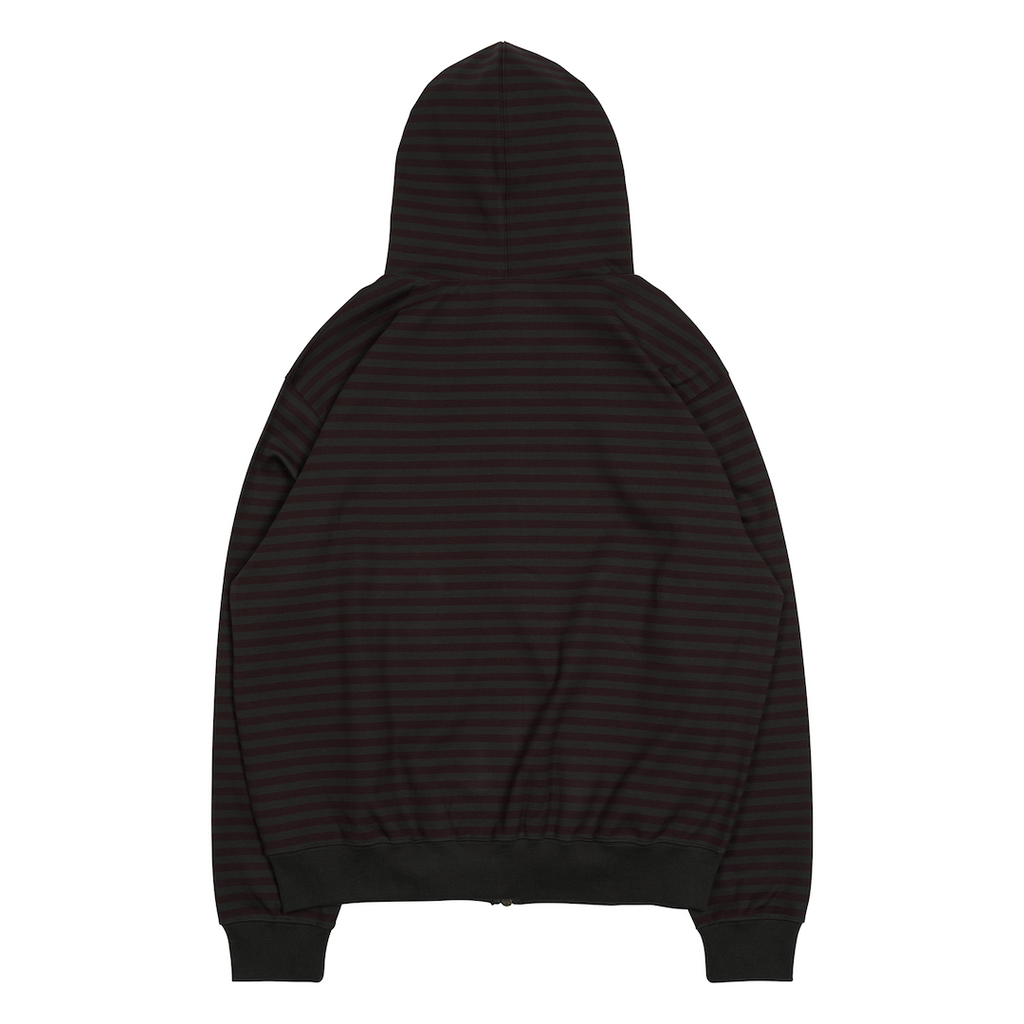 TCM STRIPE HOODED ZIP-UP (CHARCOAL/BURGUNDY)