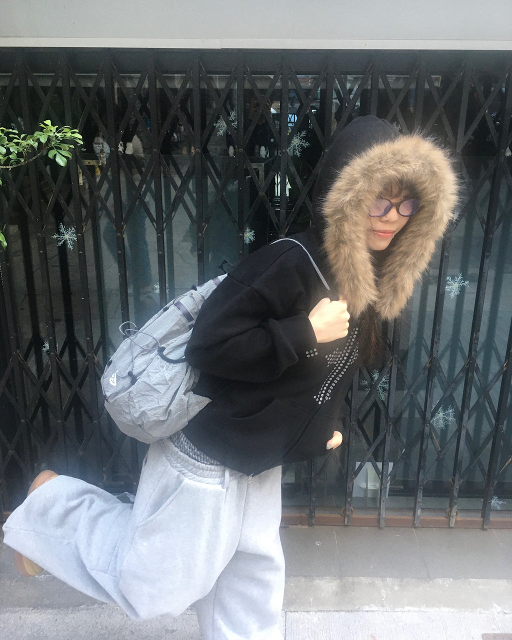 cross crop fur jacket (black)