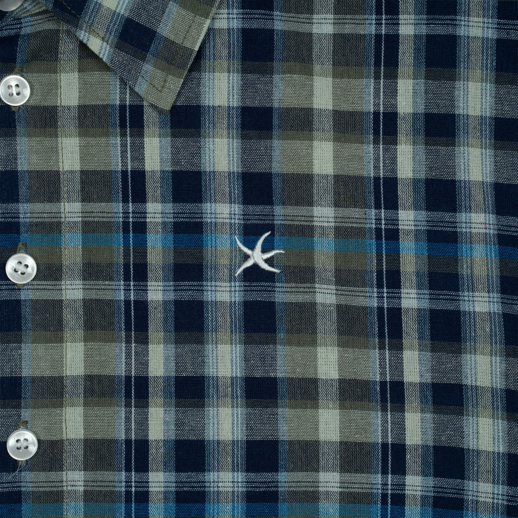 TCM MINI LOGO CHECK HALF SHIRTS (BLUE)