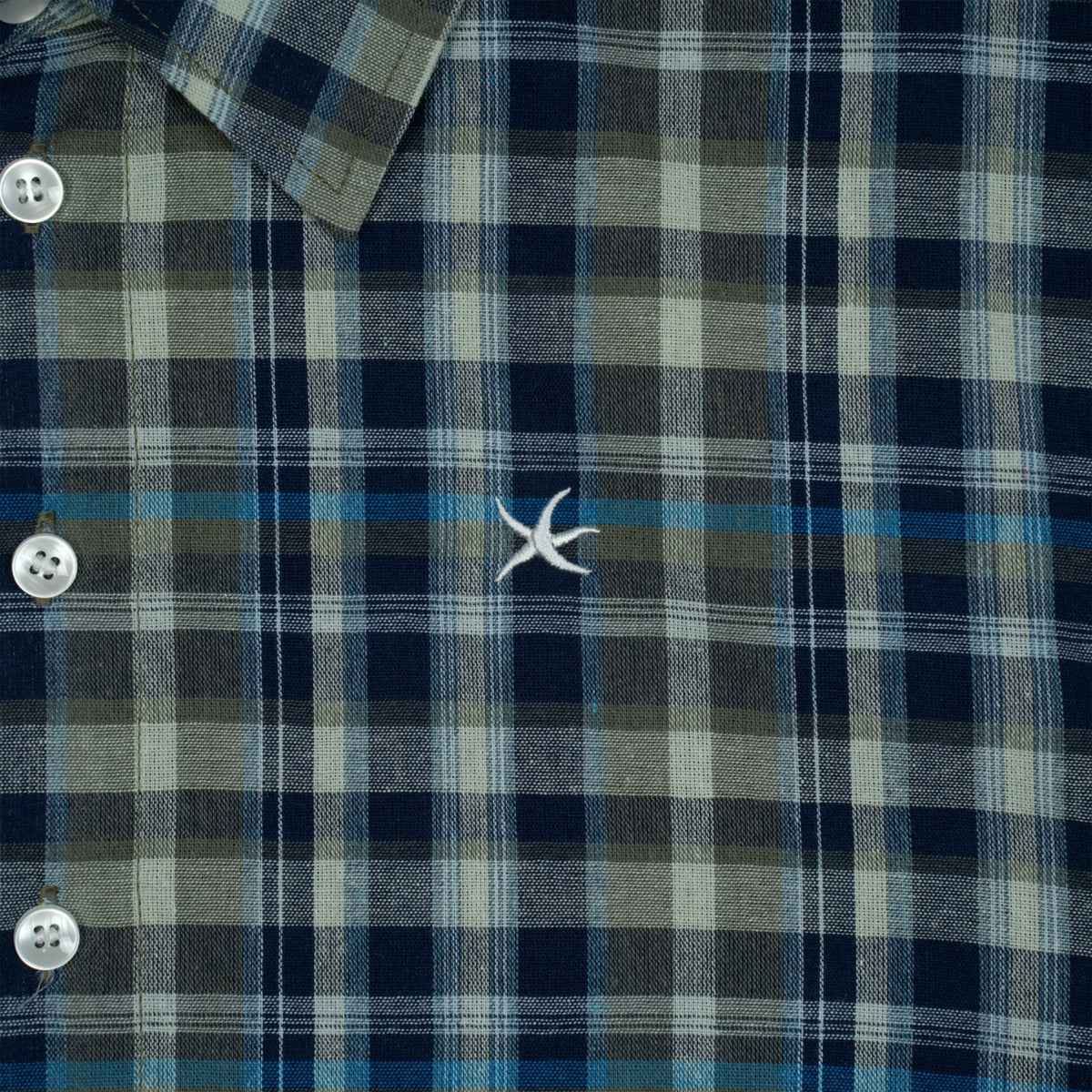 TCM MINI LOGO CHECK HALF SHIRTS (BLUE)