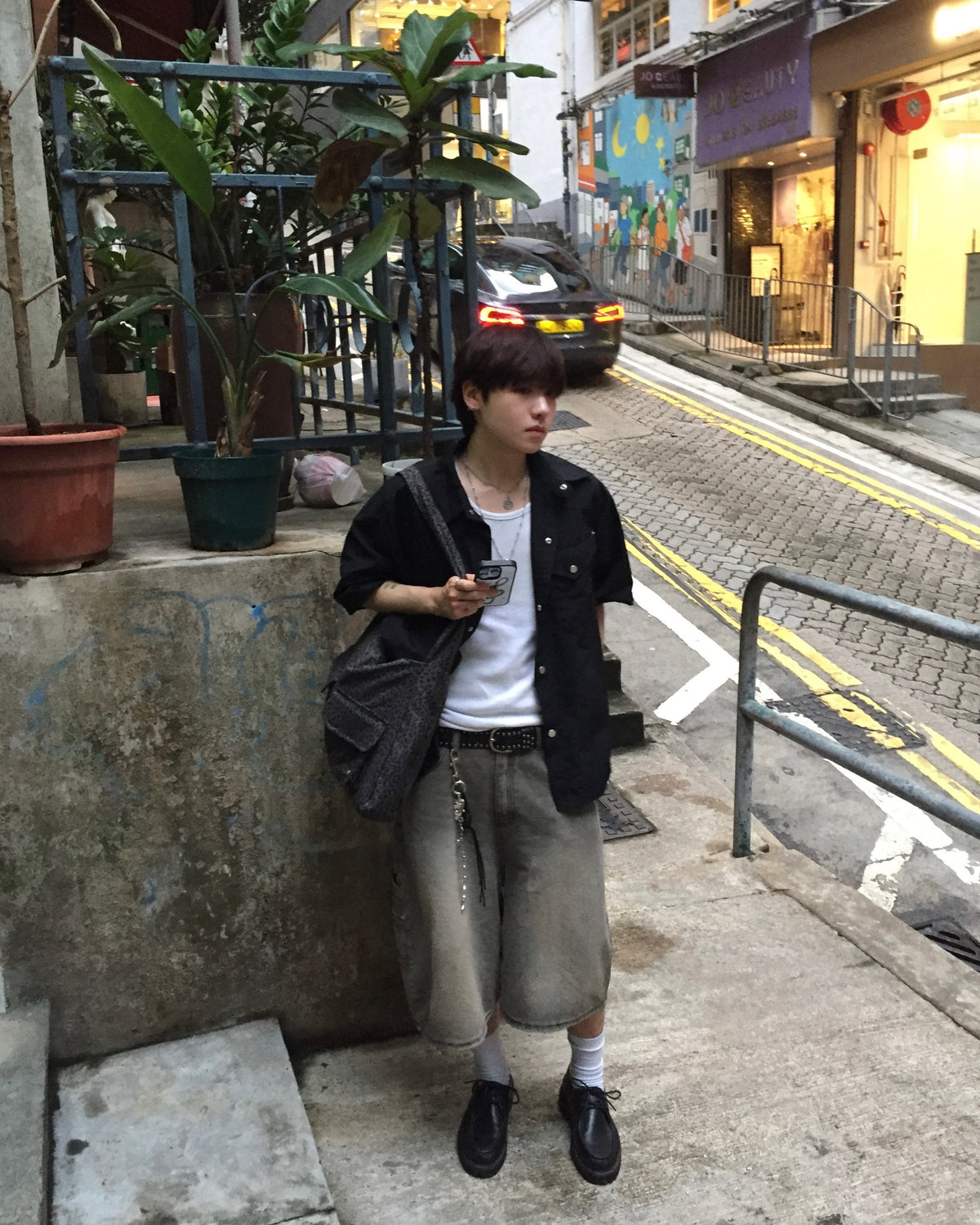 western nylon shirt (black)