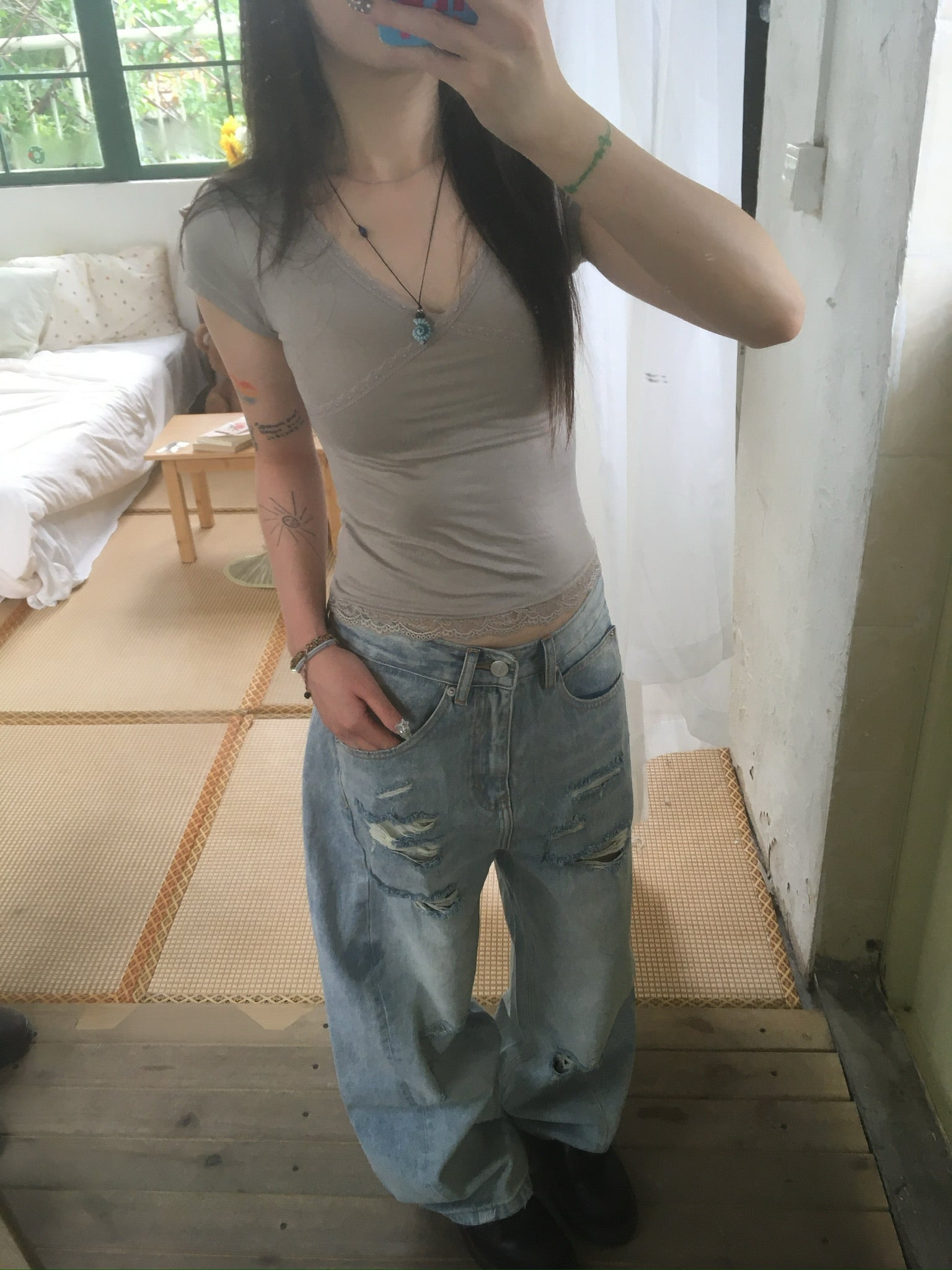 destroyed denim pants