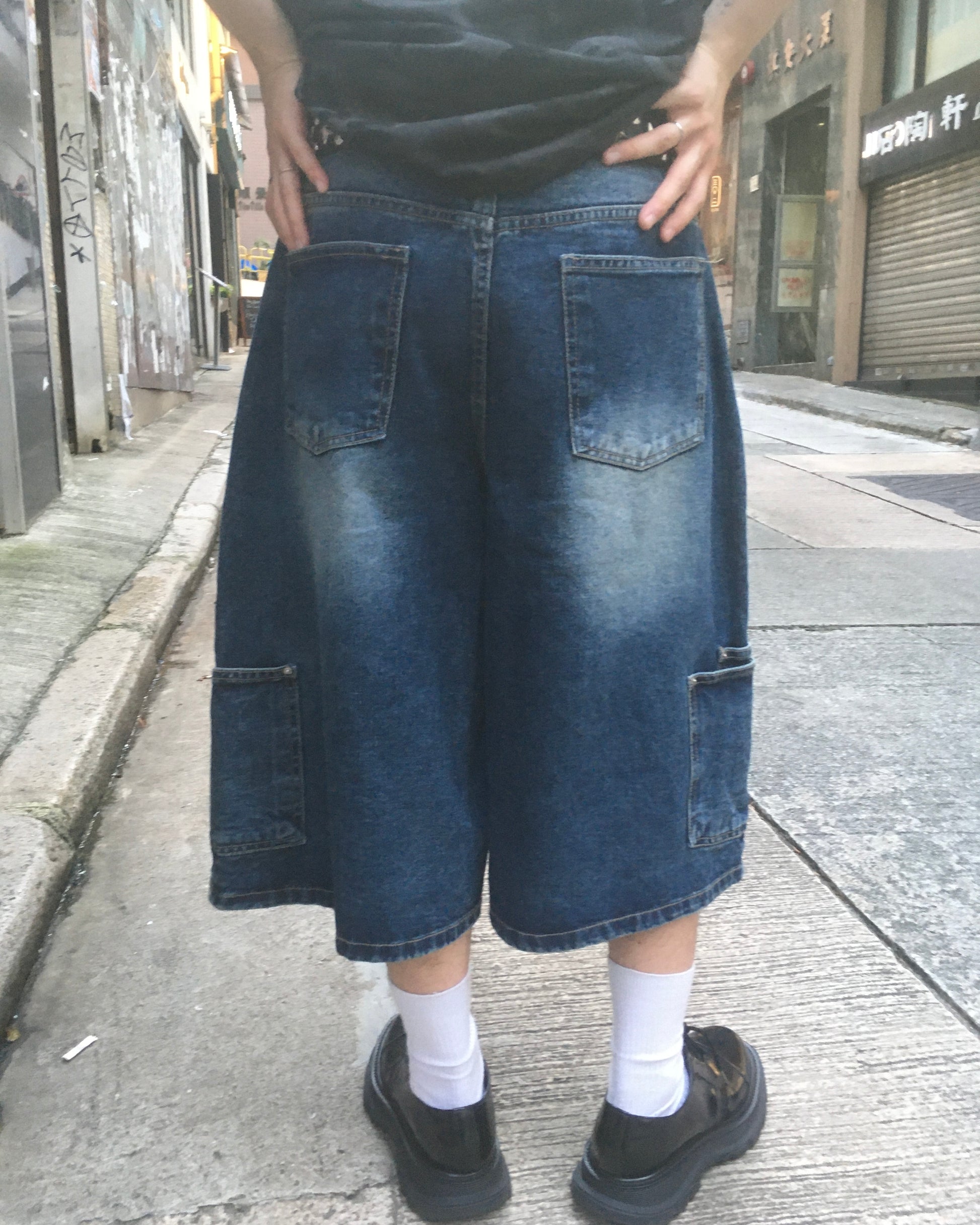 layered pocket bermuda jeans (blue)
