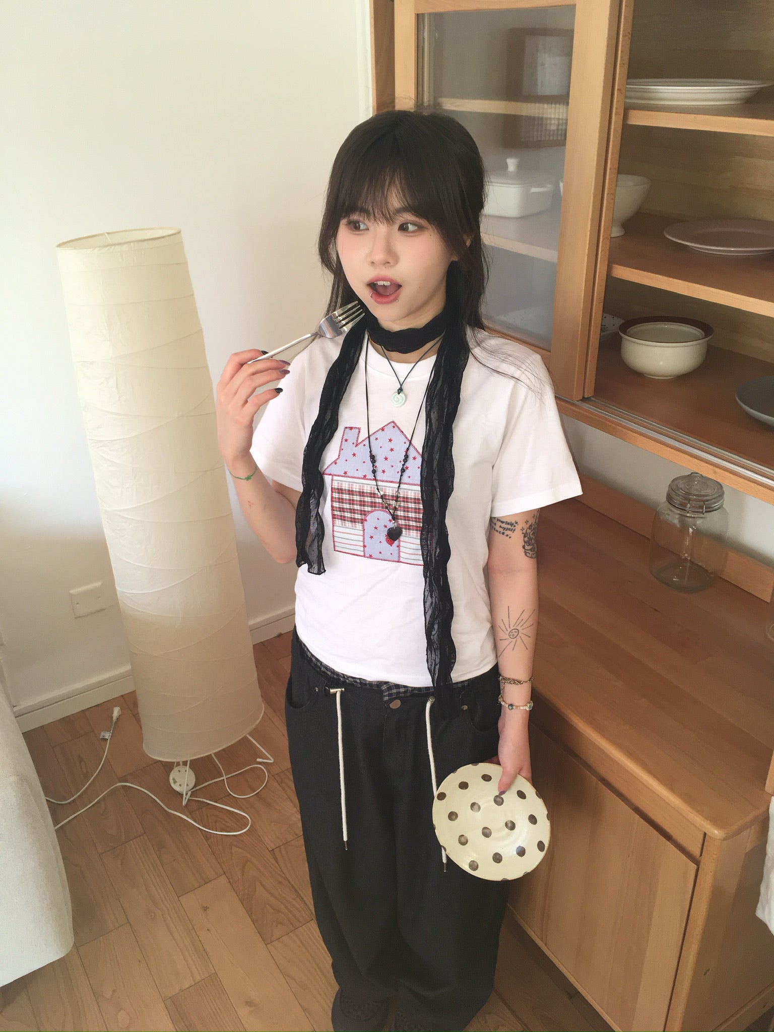 dot mesh scarf (black)