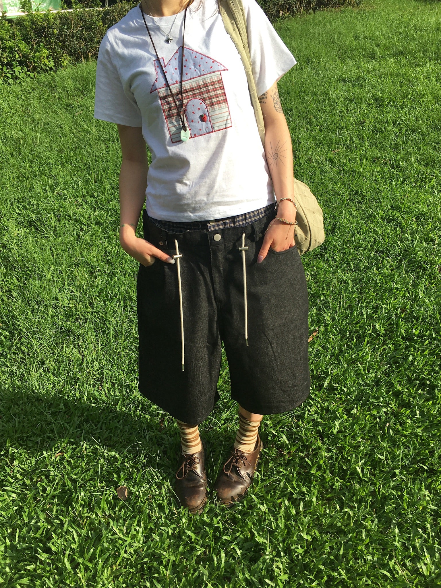 trunk layered half pants (black)